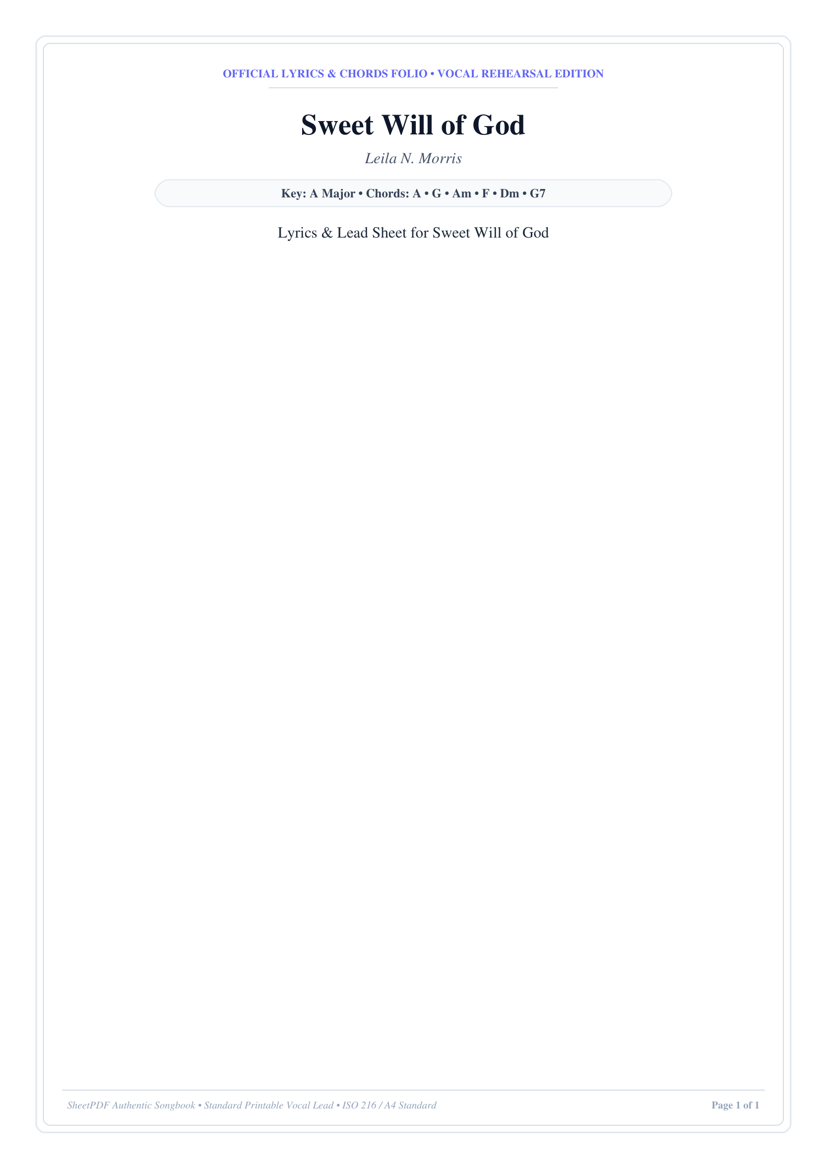 Sweet Will of God Piano Sheet Music Page 1 Free PDF