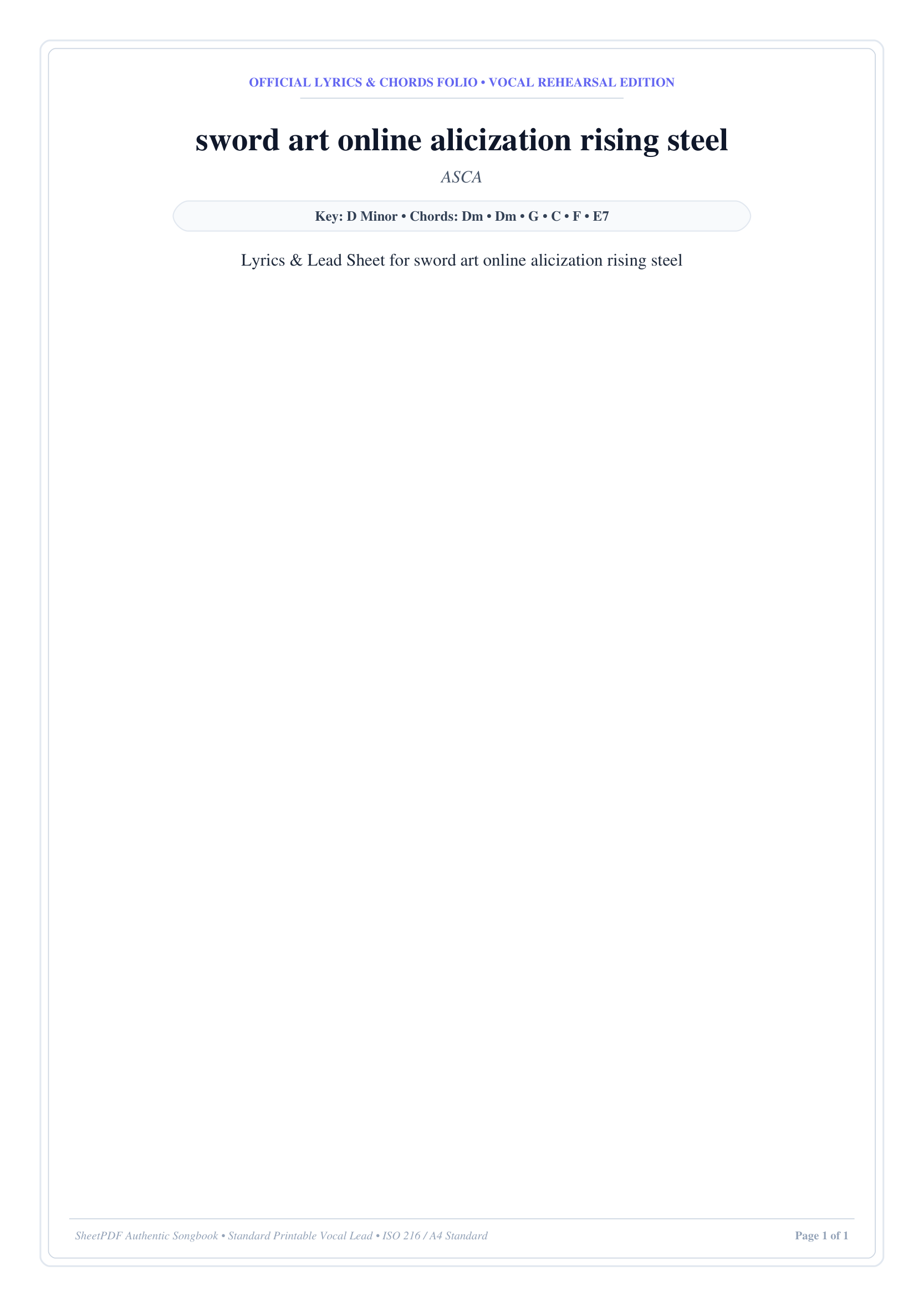 sword art online alicization rising steel Piano Sheet Music Page 1 Free PDF