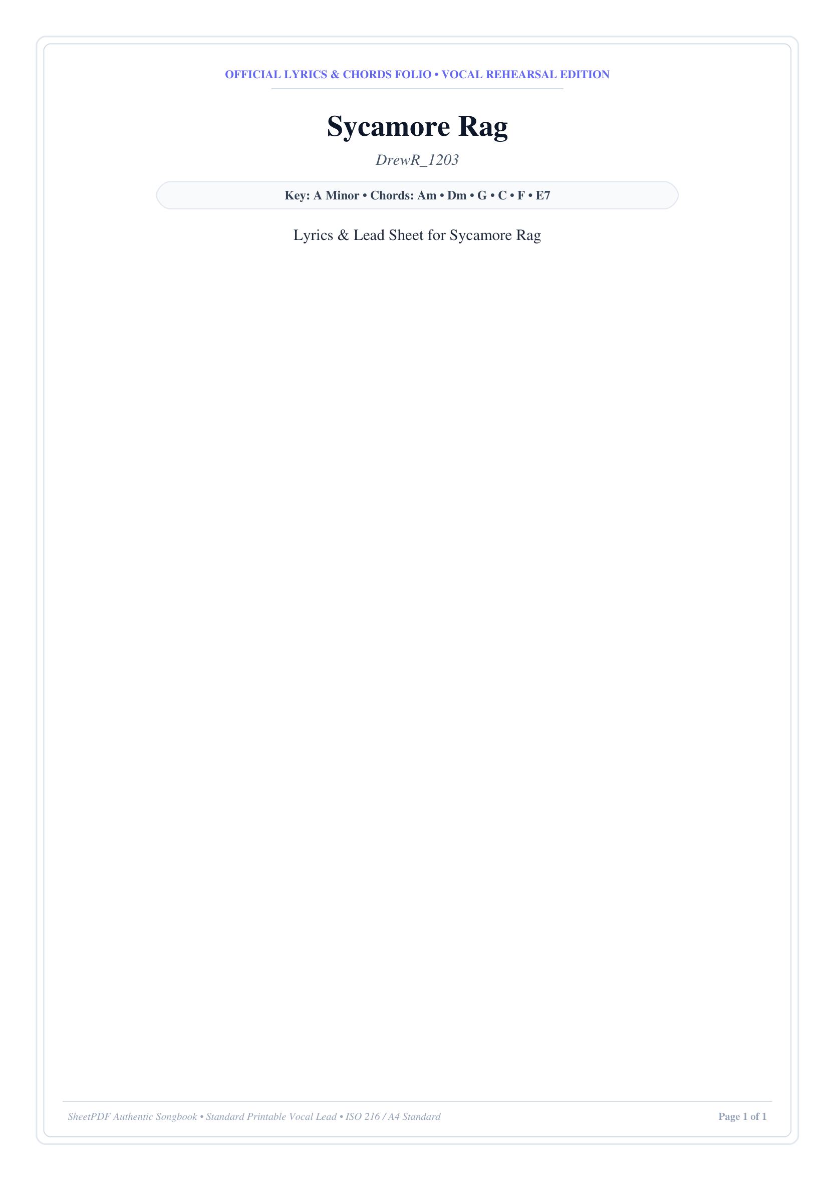 Sycamore Rag Piano Sheet Music Page 1 Free PDF