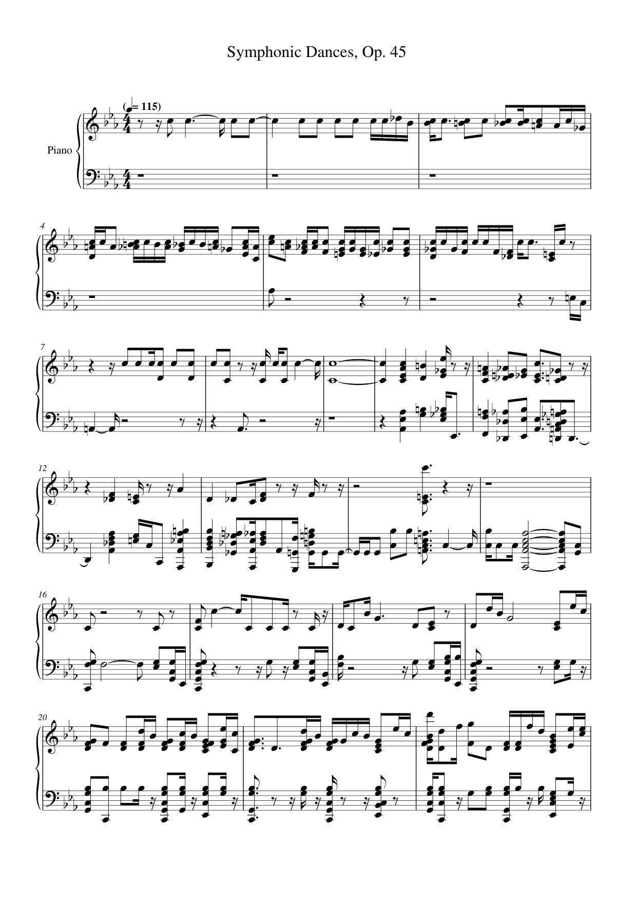 Symphonic Dances, Op. 45 Piano Sheet Music Page 1 Free PDF