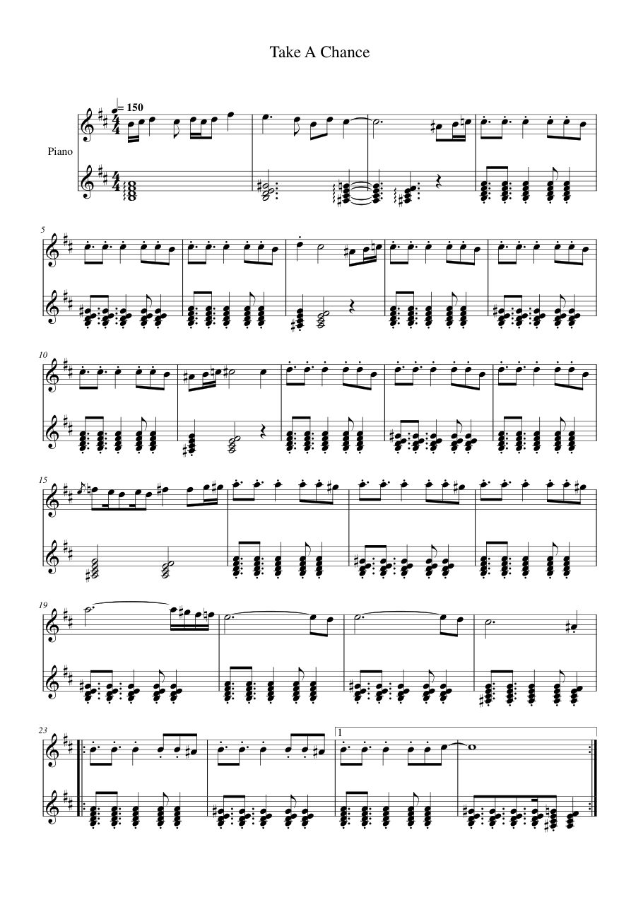 Take A Chance Piano Sheet Music Page 1 Free PDF