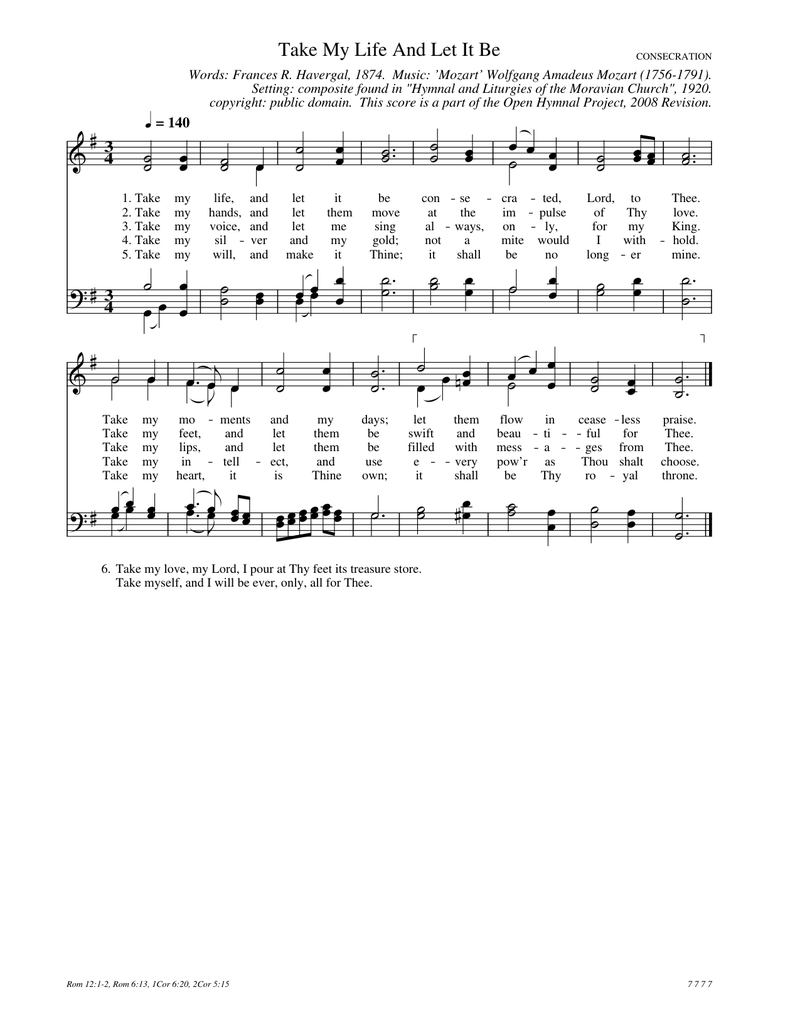 Take My Life and Let It Be Piano Sheet Music Page 1 Free PDF