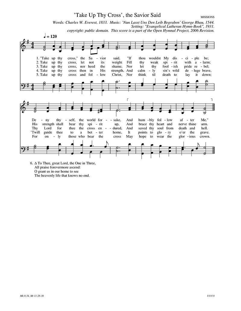Take Up Thy Cross The Savior Said Piano Sheet Music Page 1 Free PDF