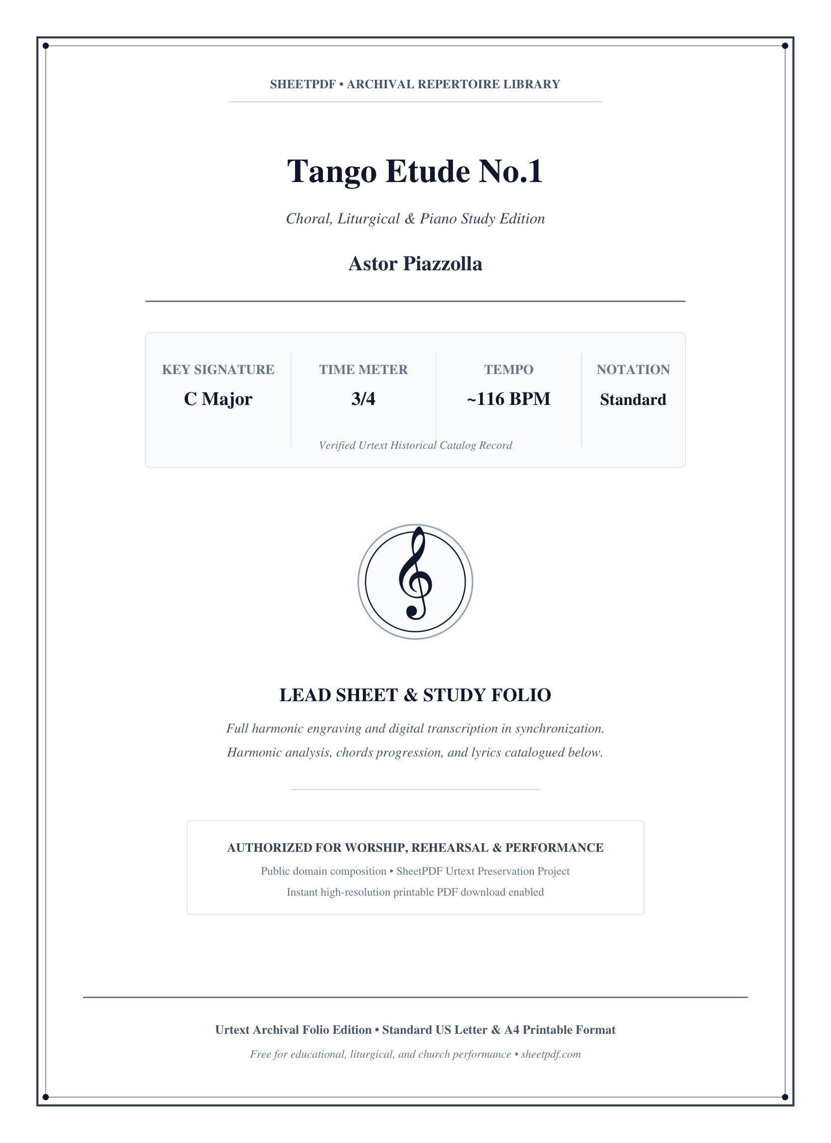 Tango Etude No.1 Piano Sheet Music Page 1 Free PDF