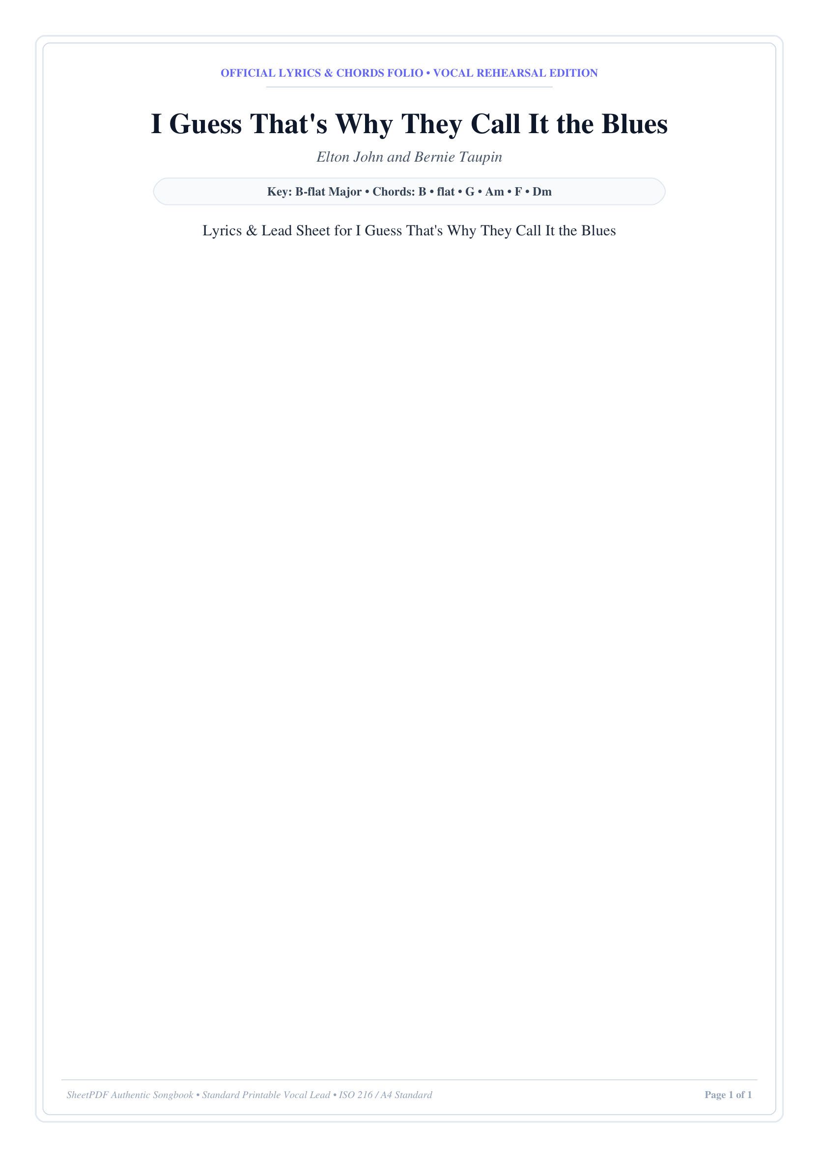 I Guess That's Why They Call It the Blues Piano Sheet Music Page 1 Free PDF
