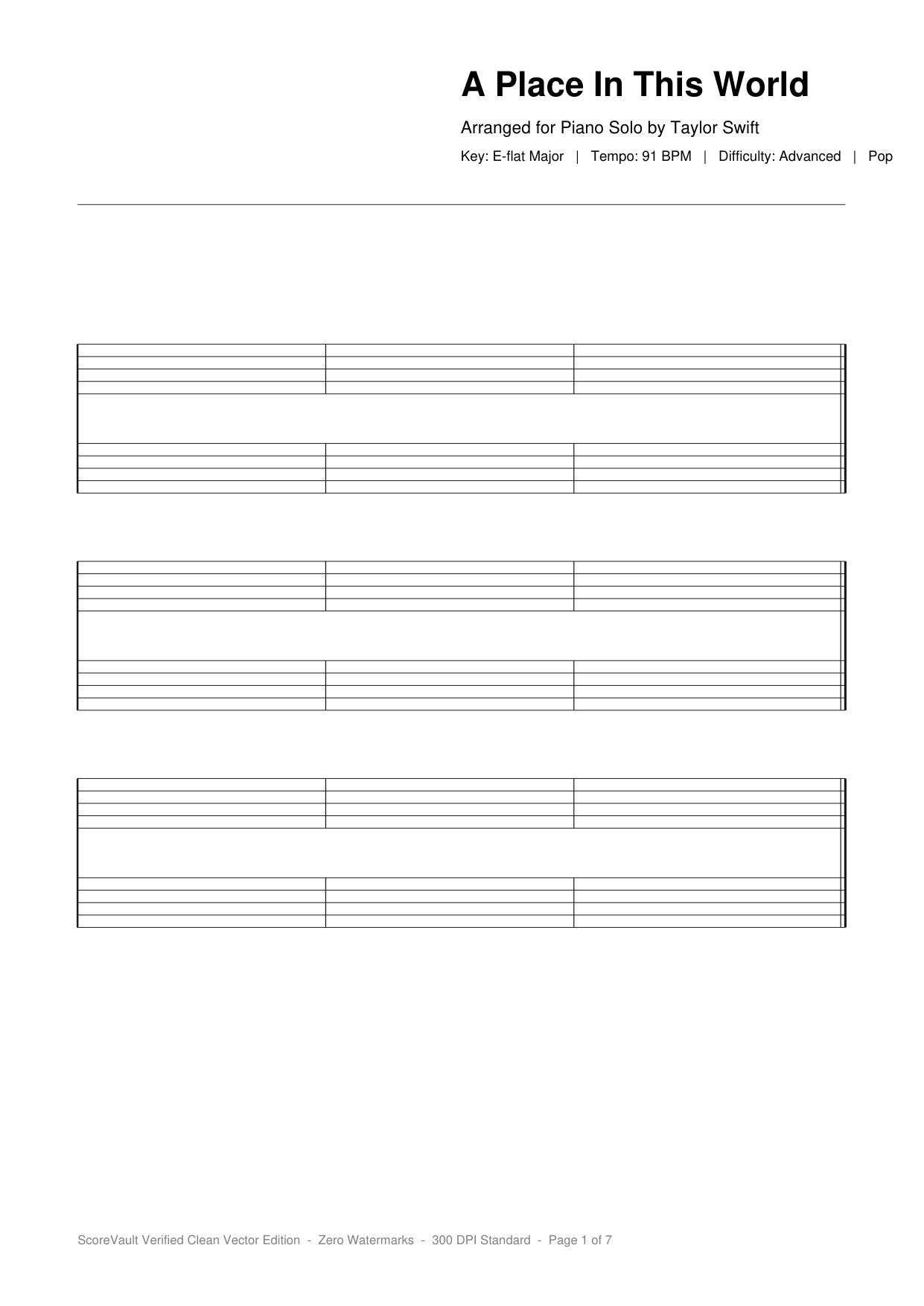 A Place In This World Piano Sheet Music Page 1 Free PDF