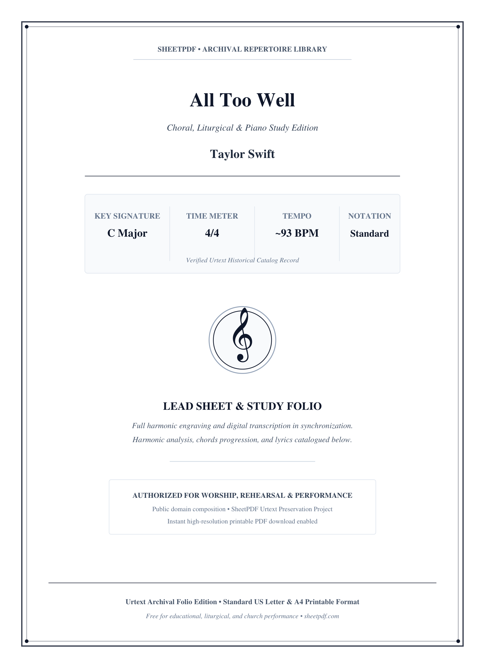 All Too Well Piano Sheet Music Page 1 Free PDF