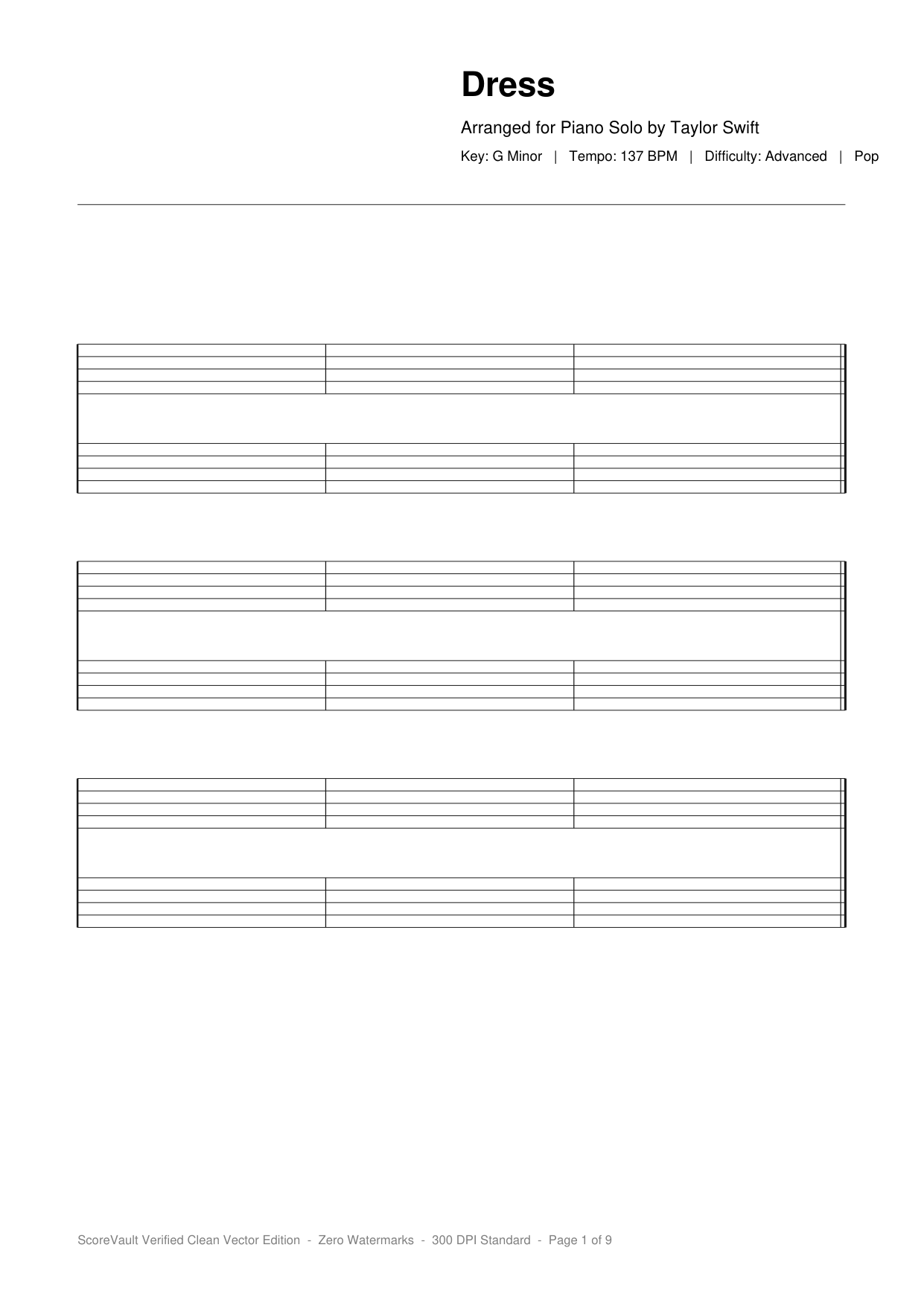 Dress Piano Sheet Music Page 1 Free PDF