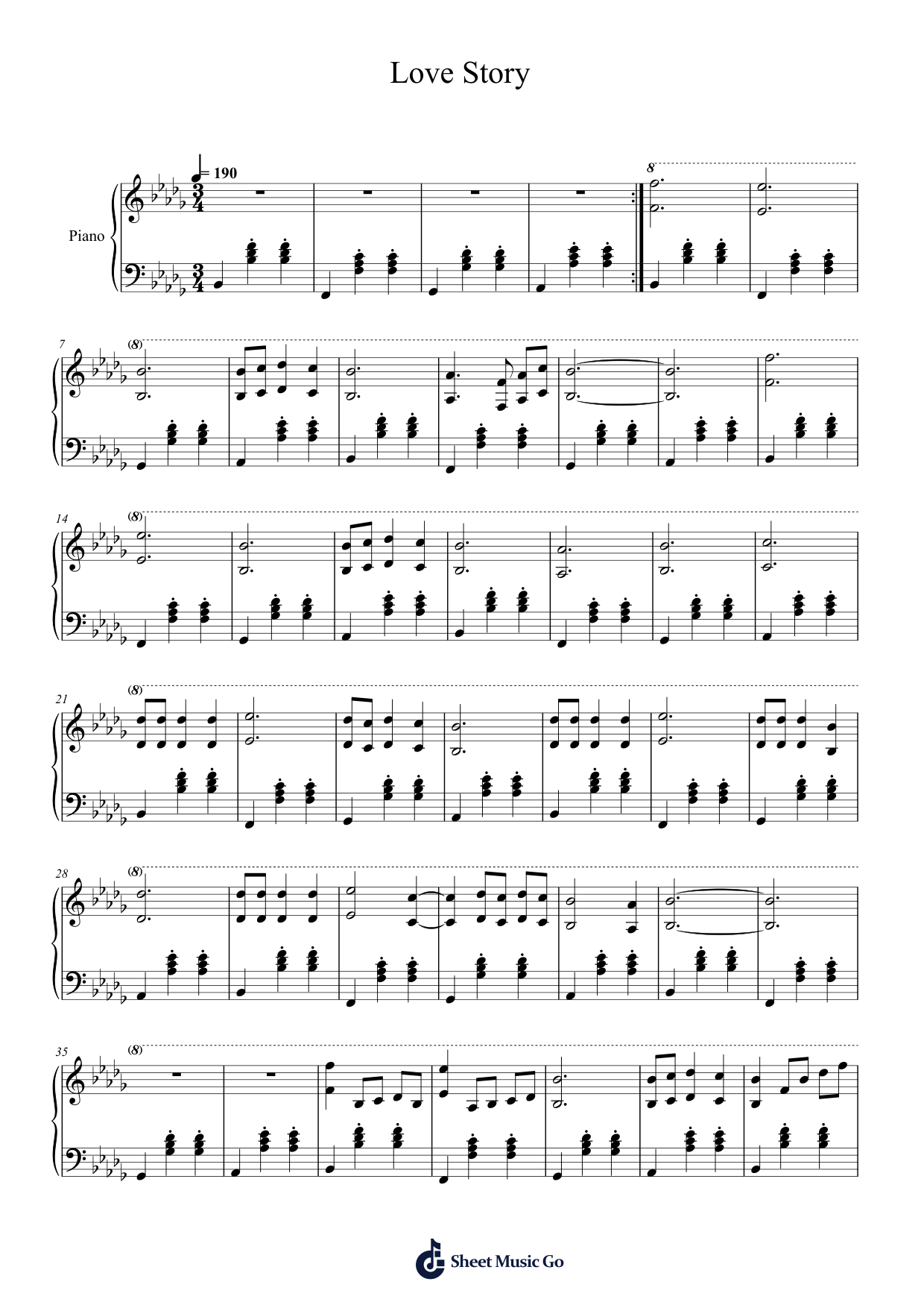 Love Story Piano Sheet Music Score Page 1