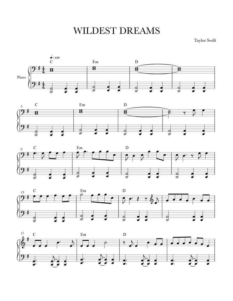 Wildest Dreams Piano Sheet Music Page 1 Free PDF
