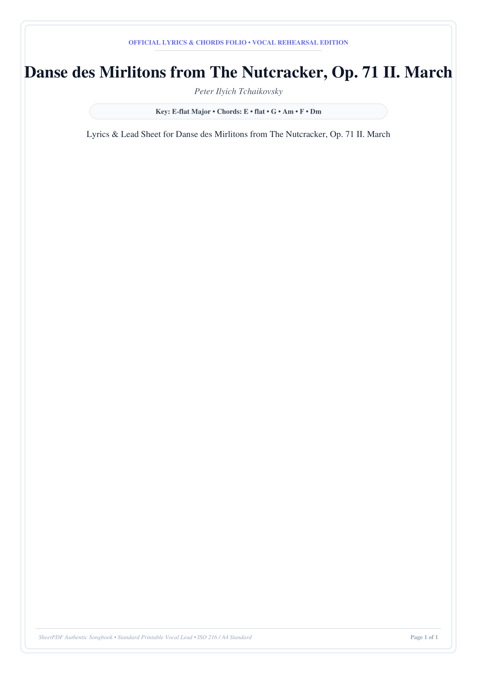 Danse des Mirlitons from The Nutcracker, Op. 71 II. March Piano Sheet Music Page 1 Free PDF