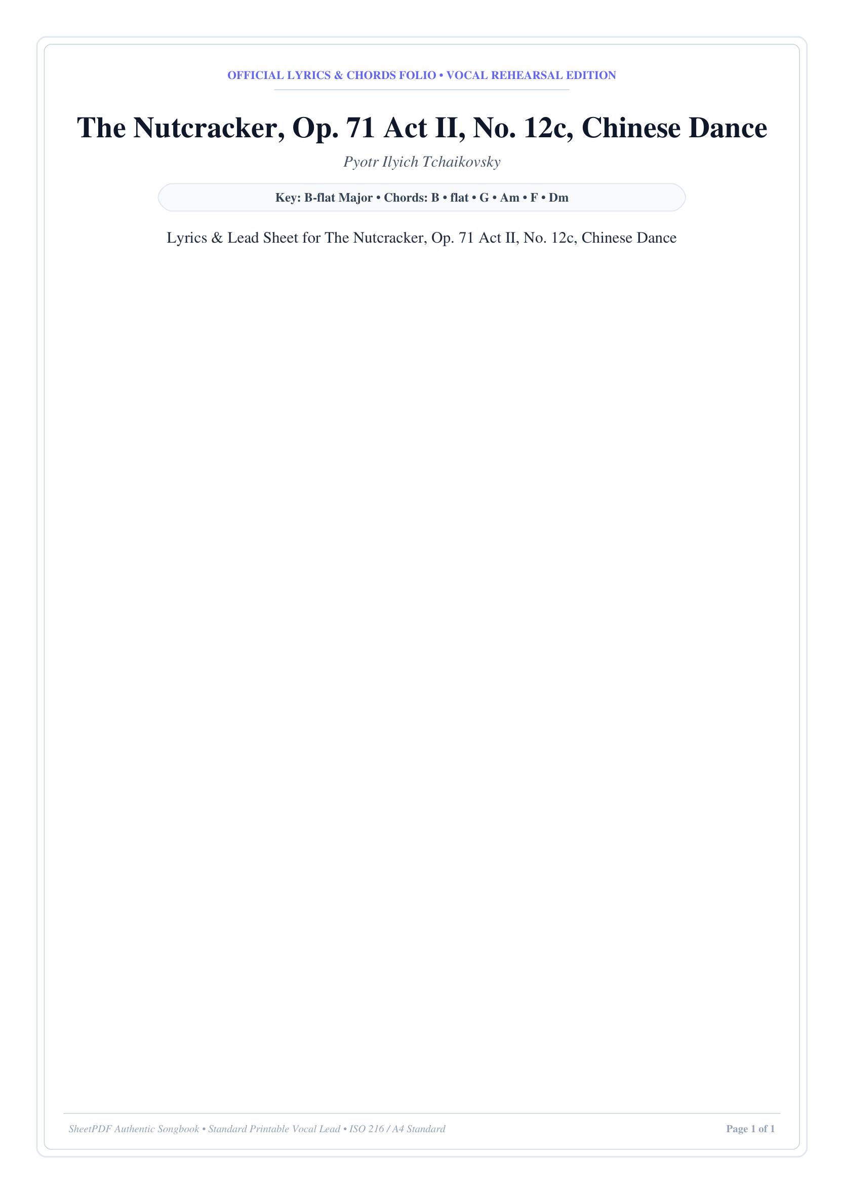 The Nutcracker, Op. 71 Act II, No. 12c, Chinese Dance Piano Sheet Music Page 1 Free PDF