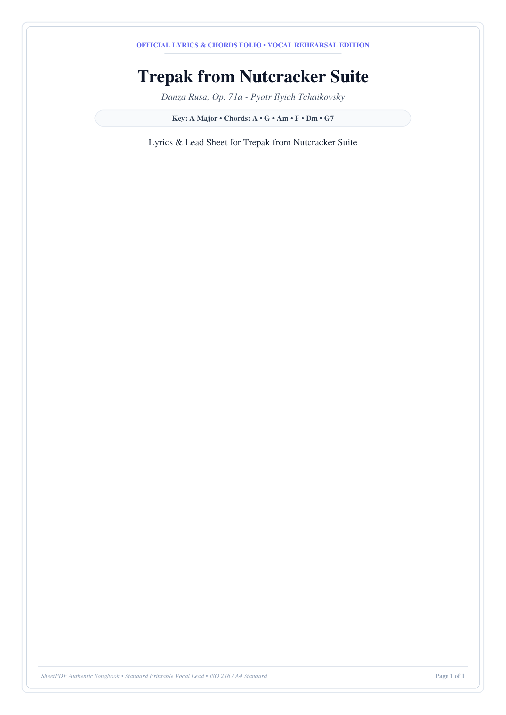 Trepak from Nutcracker Suite Piano Sheet Music Page 1 Free PDF