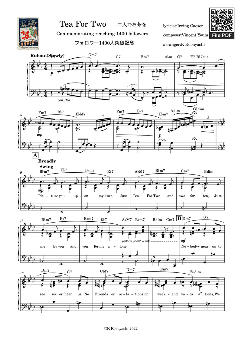 Tea For Two Lyrics & Chords Folio