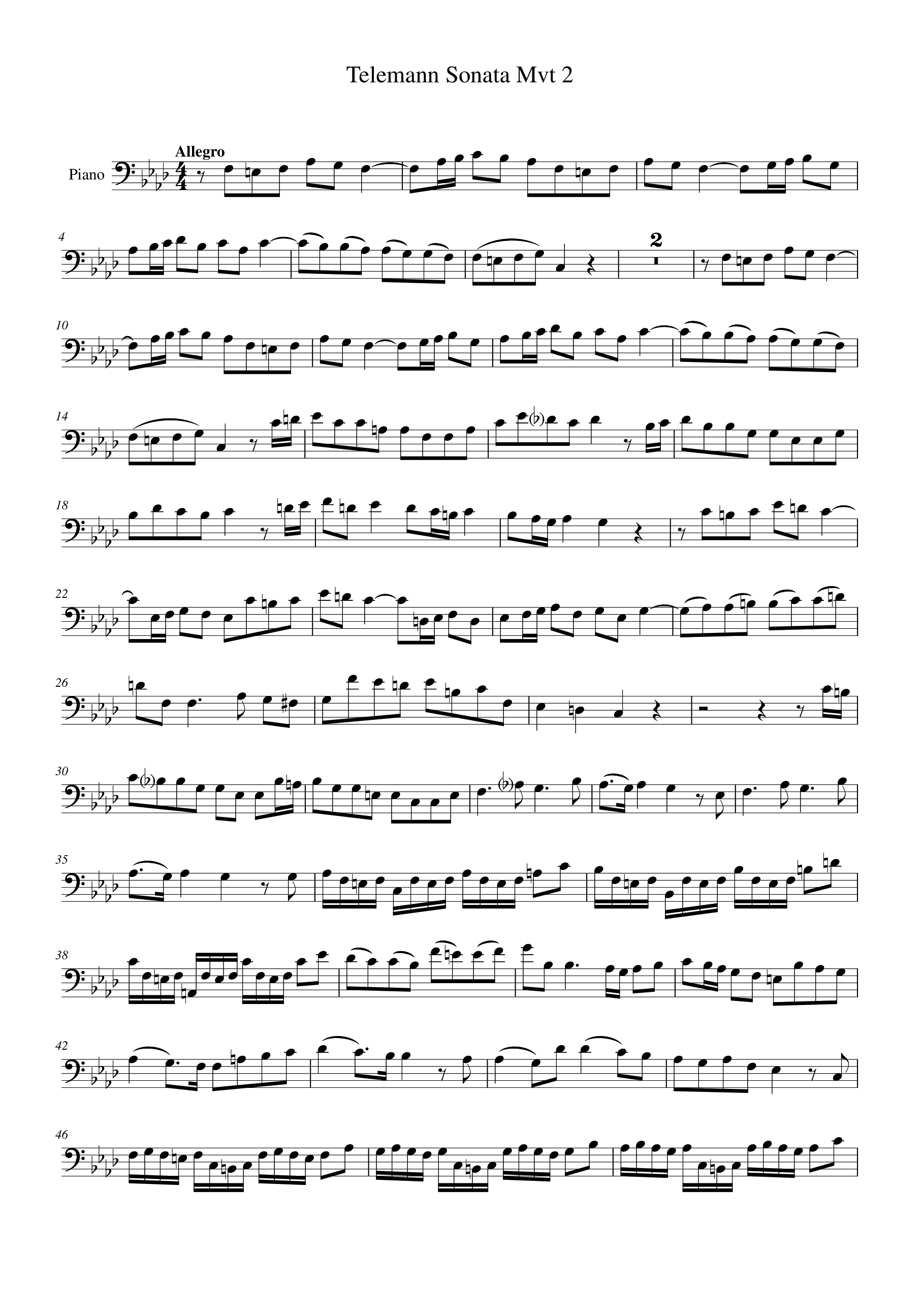 Telemann Sonata Mvt 2 Piano Sheet Music Page 1 Free PDF