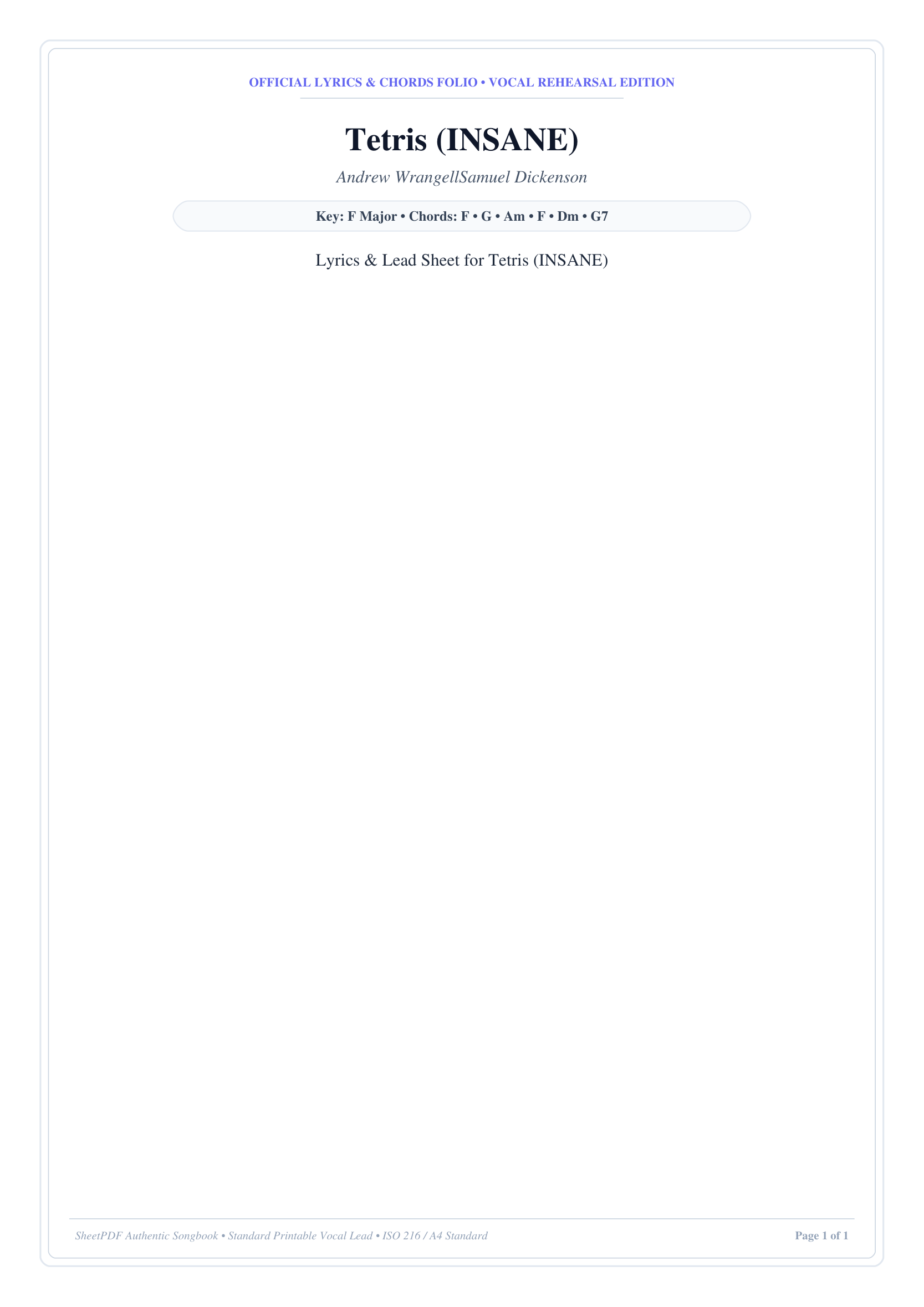 Tetris (INSANE) Lyrics & Chords Folio