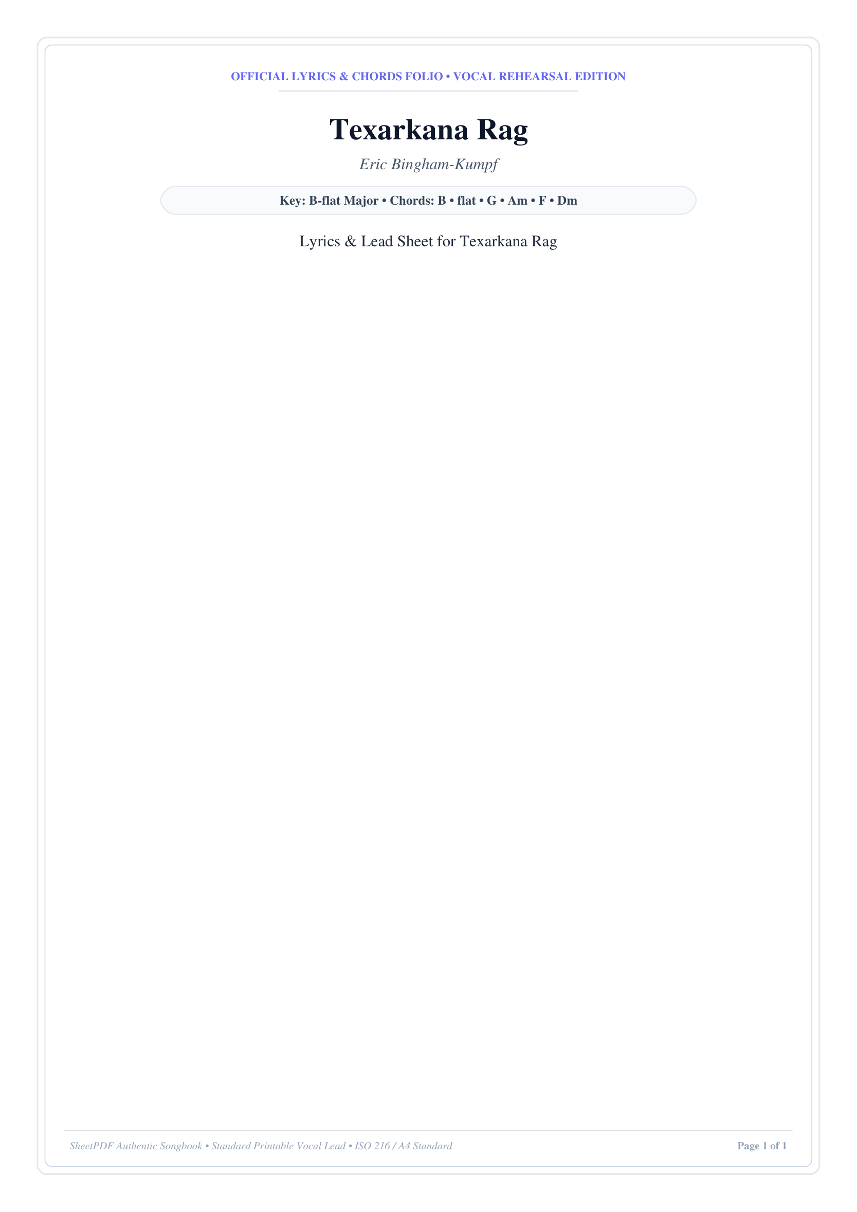 Texarkana Rag Piano Sheet Music Page 1 Free PDF