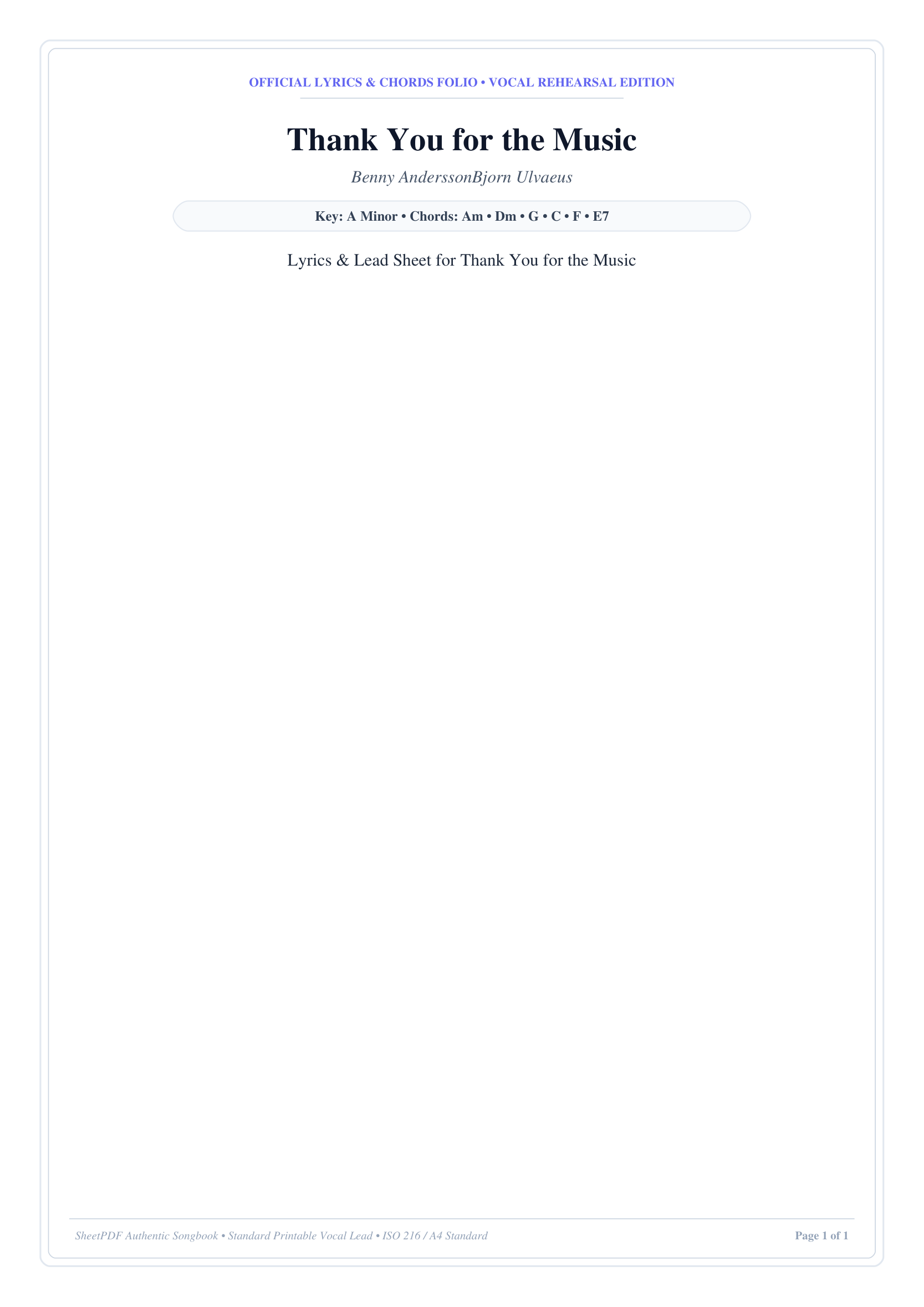 Thank You for the Music Piano Sheet Music Page 1 Free PDF