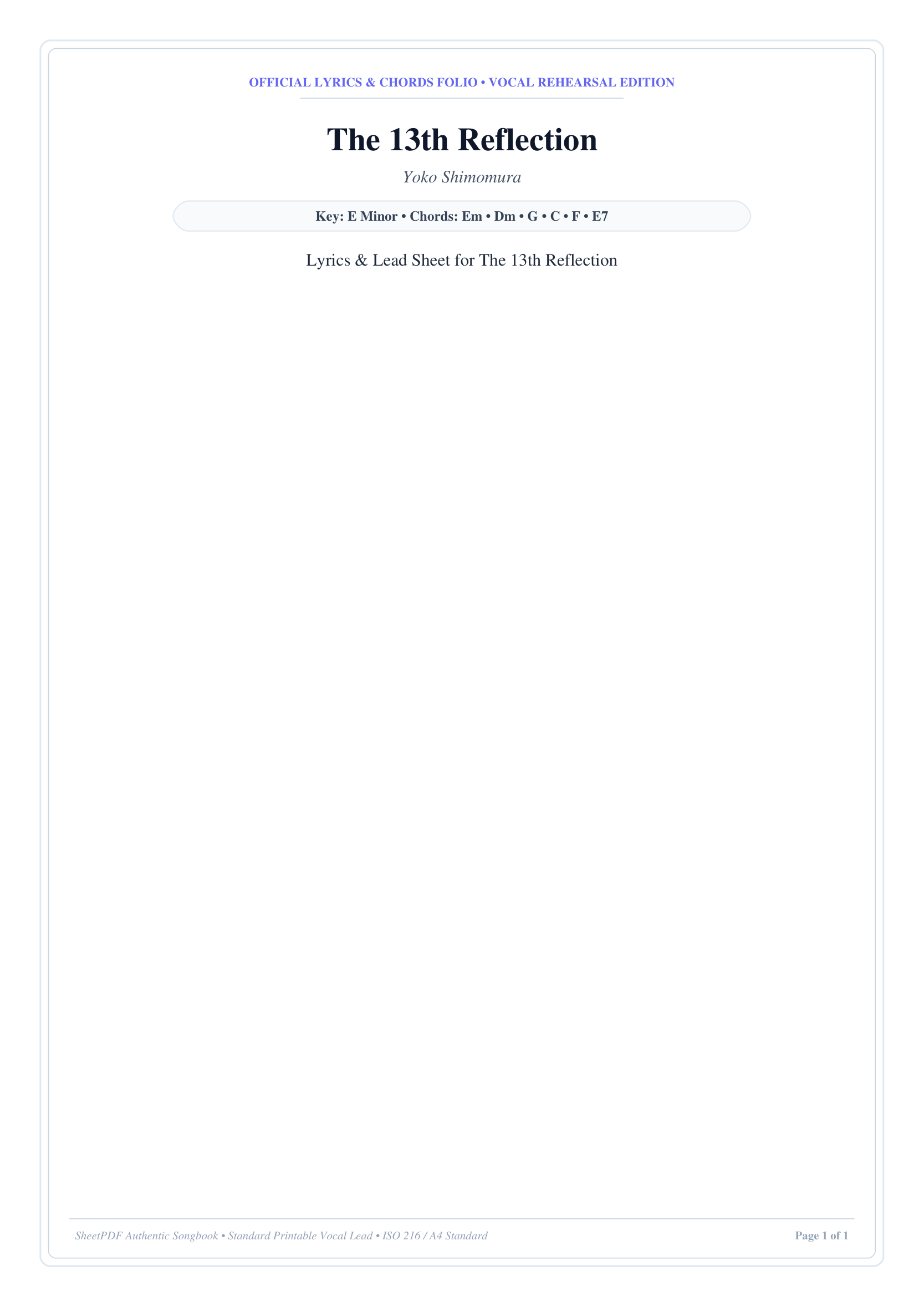 The 13th Reflection Piano Sheet Music Page 1 Free PDF