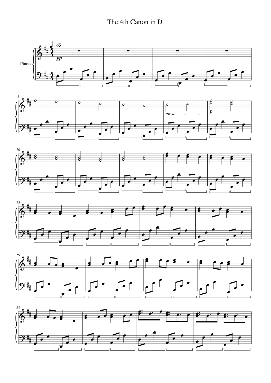 The 4th Canon in D Piano Sheet Music Page 1 Free PDF