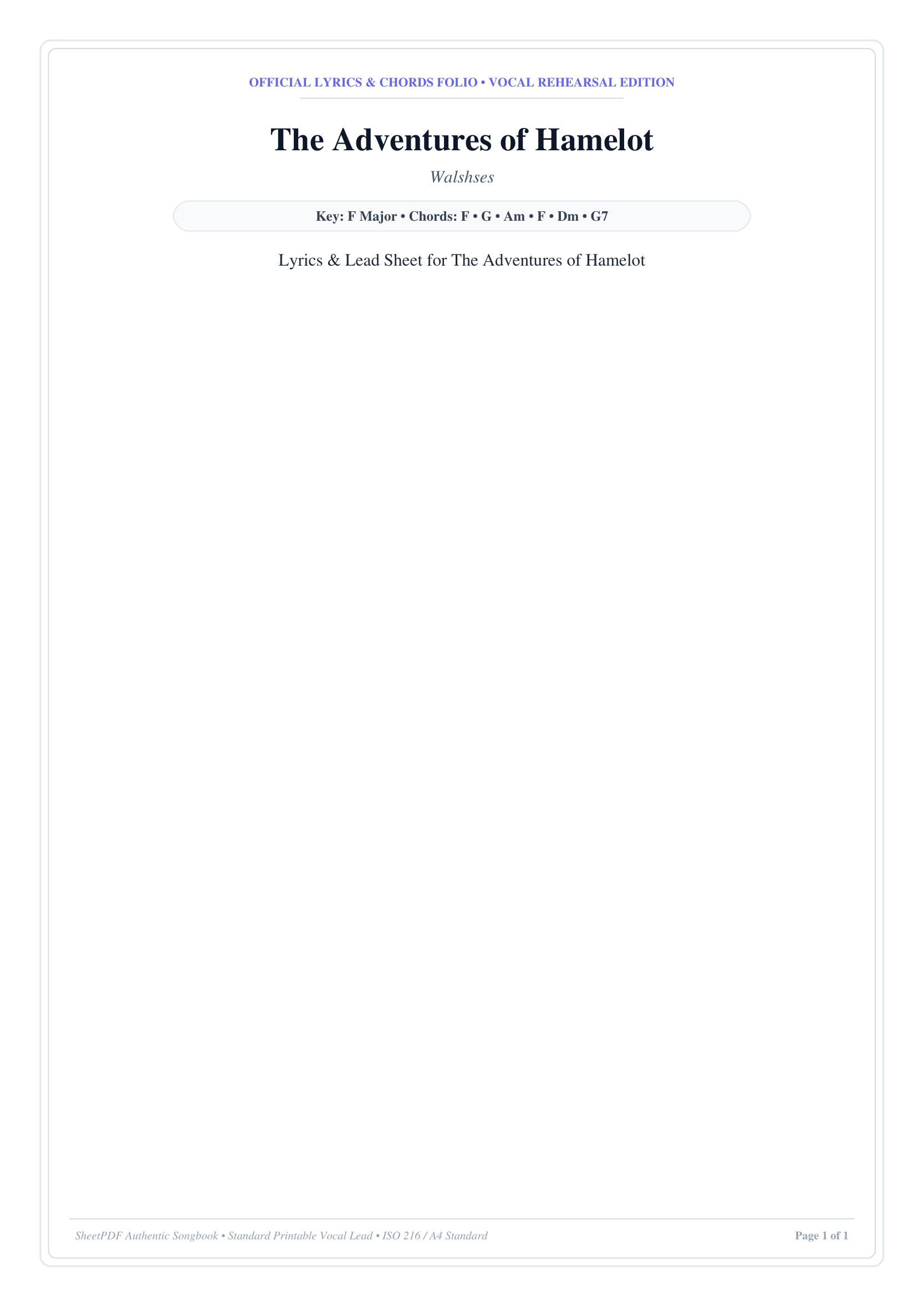 The Adventures of Hamelot Piano Sheet Music Page 1 Free PDF