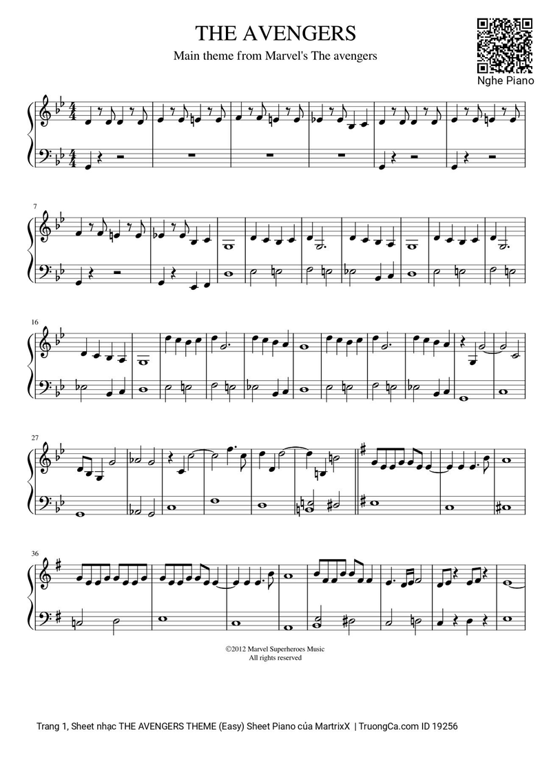 The Avengers Piano Sheet Music Page 1 Free PDF