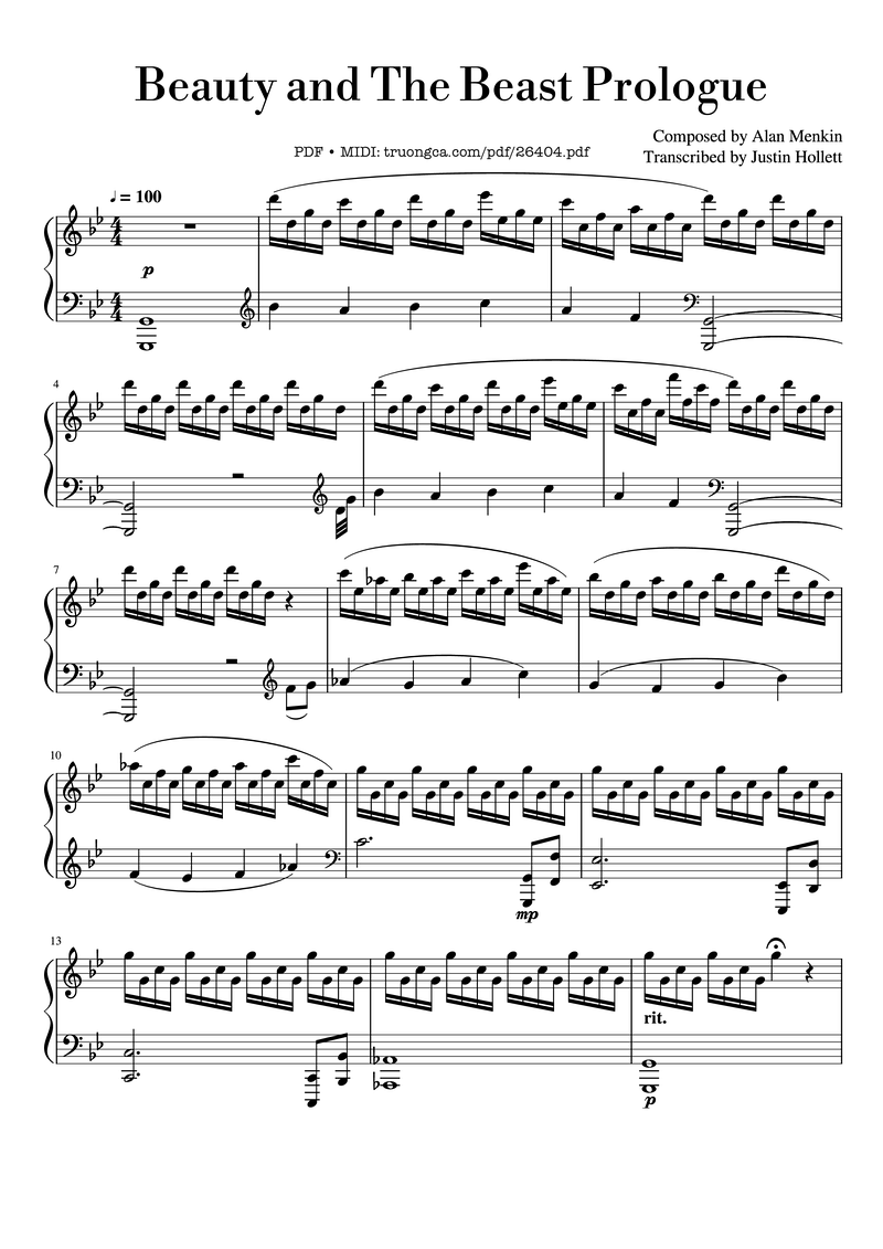 The Beauty and the Beast Piano Sheet Music Page 1 Free PDF