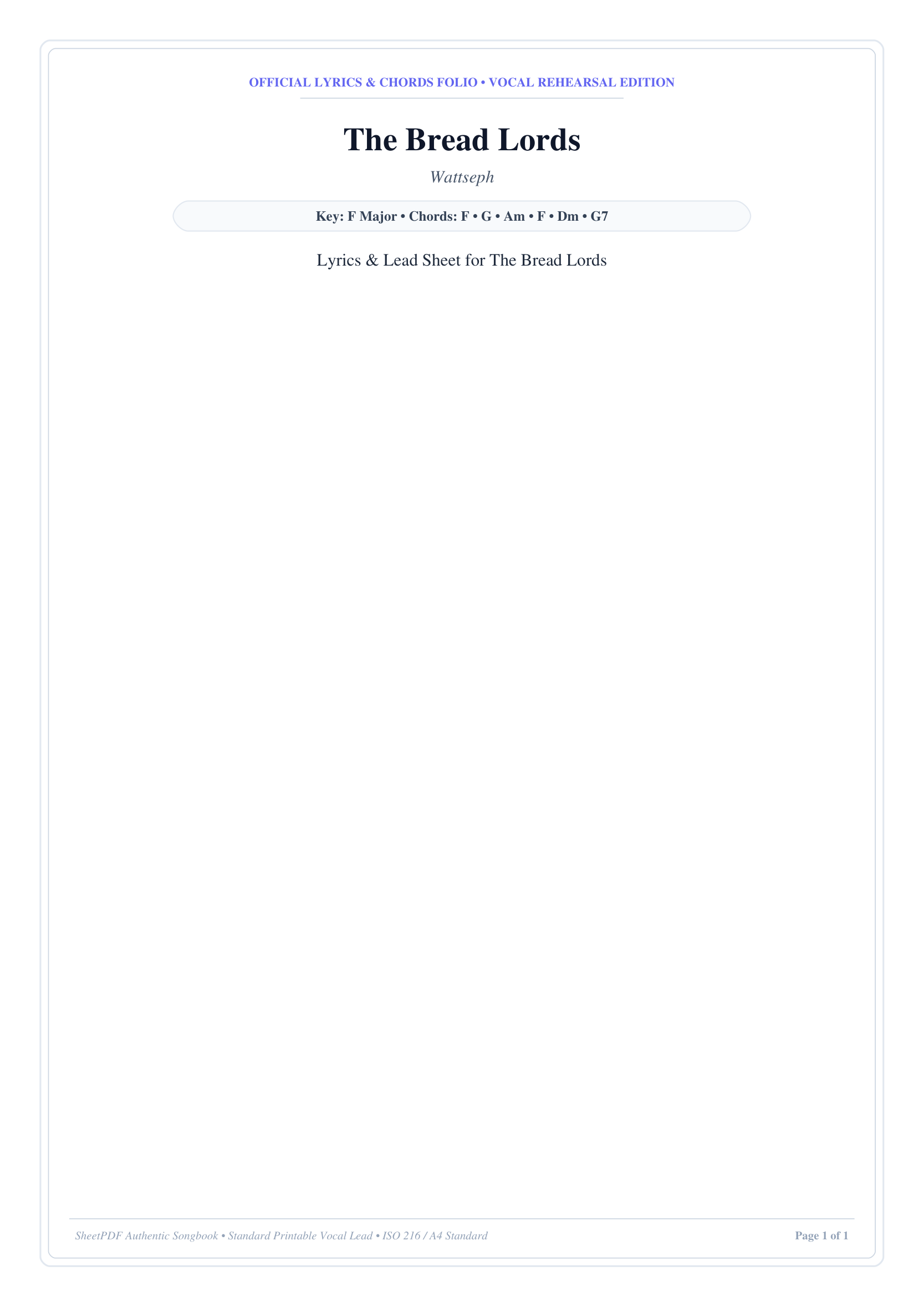 The Bread Lords Piano Sheet Music Page 1 Free PDF