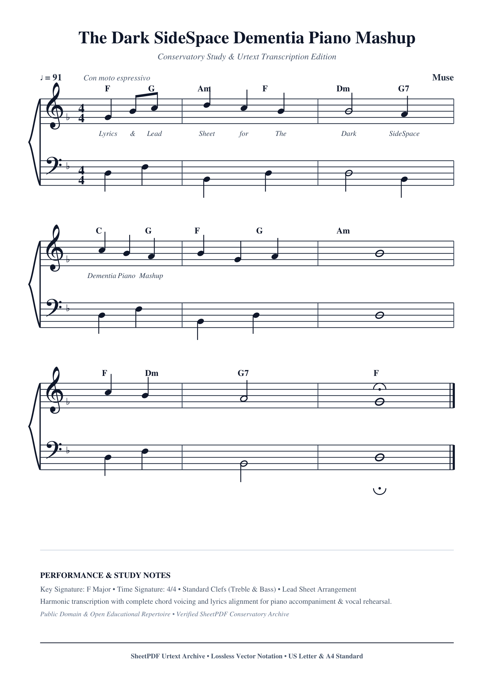 The Dark SideSpace Dementia Piano Mashup Piano Sheet Music Page 1 Free PDF