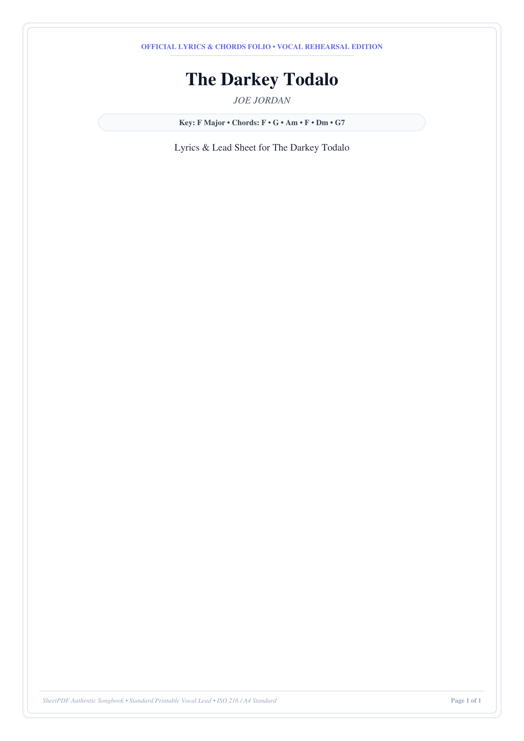 The Darkey Todalo Lyrics & Chords Folio