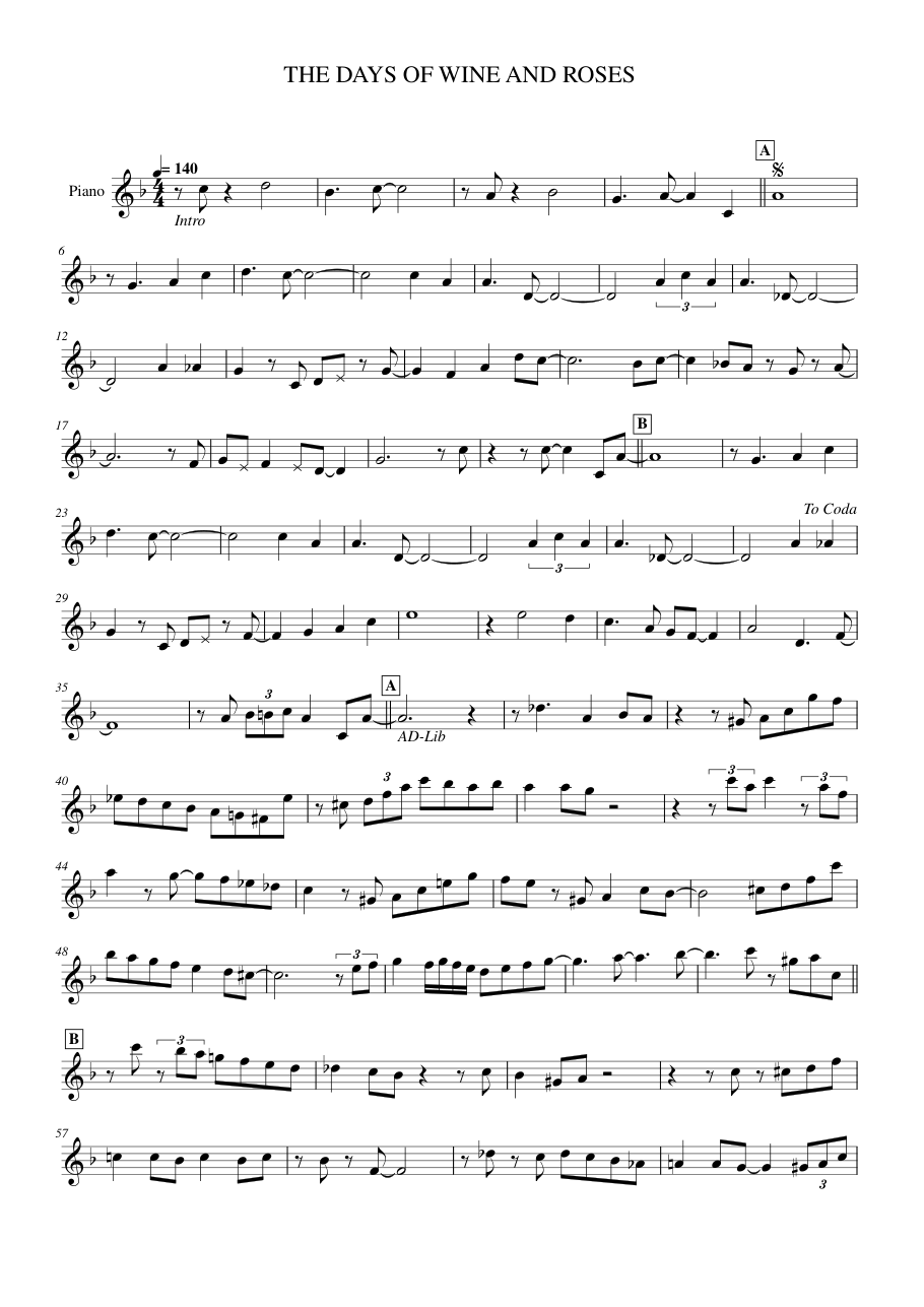 THE DAYS OF WINE AND ROSES Piano Sheet Music Page 1 Free PDF