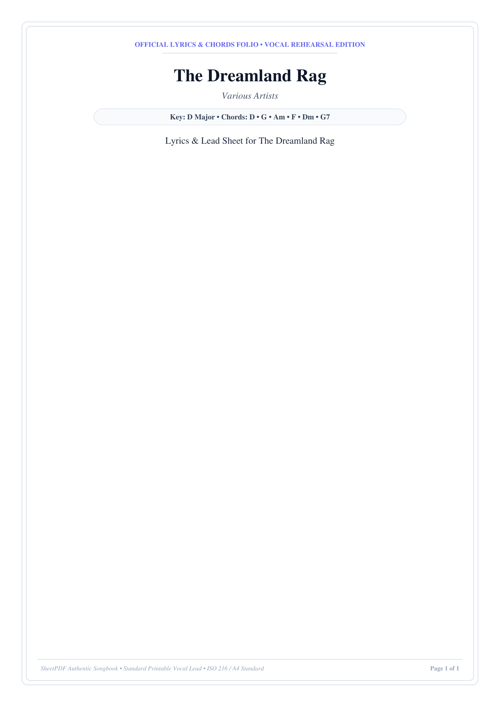 The Dreamland Rag Lyrics & Chords Folio