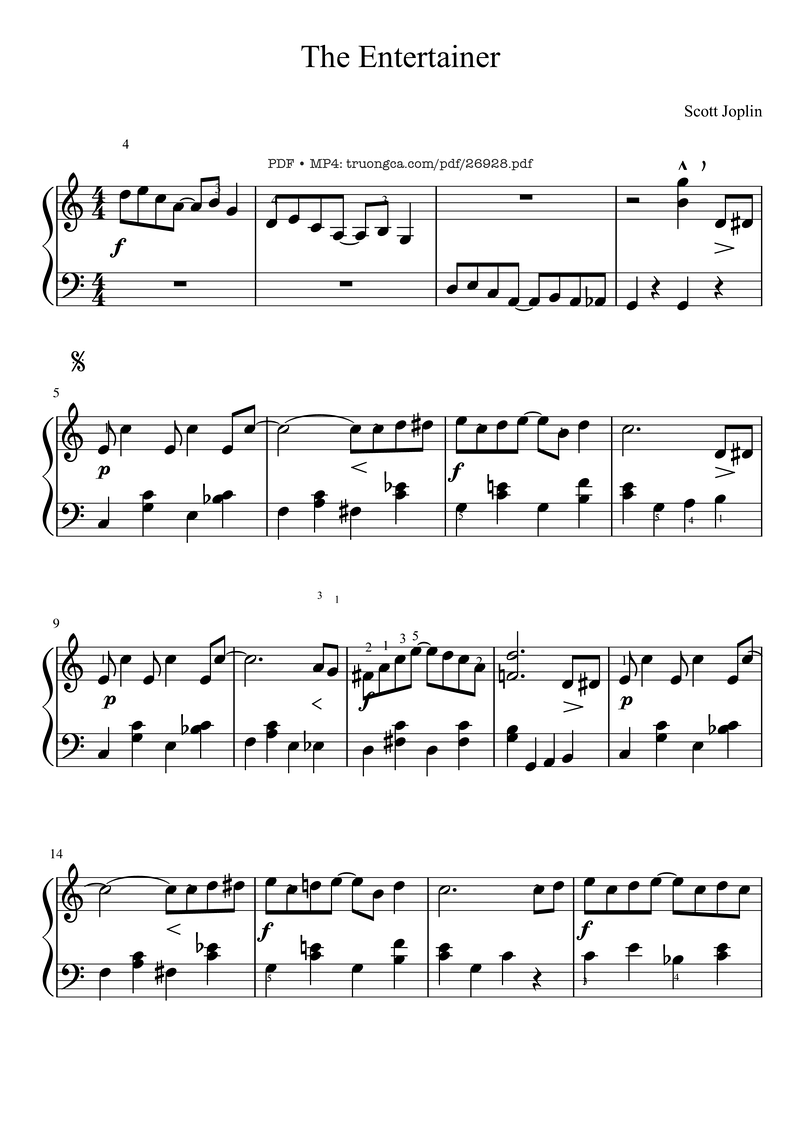 The Entertainer Piano Sheet Music Score Page 1