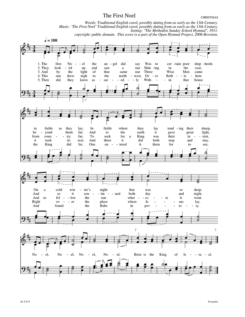 The First Noel Piano Sheet Music Page 1 Free PDF