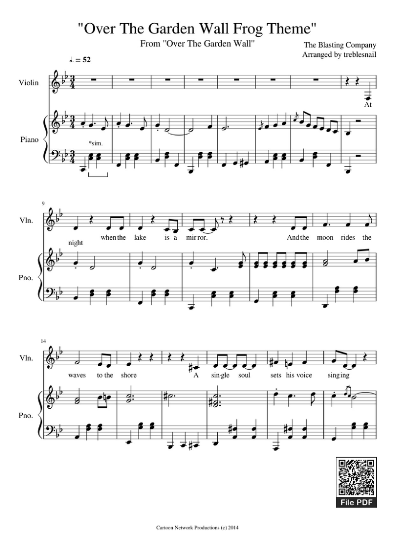 The Garden's Theme Piano Sheet Music Page 1 Free PDF