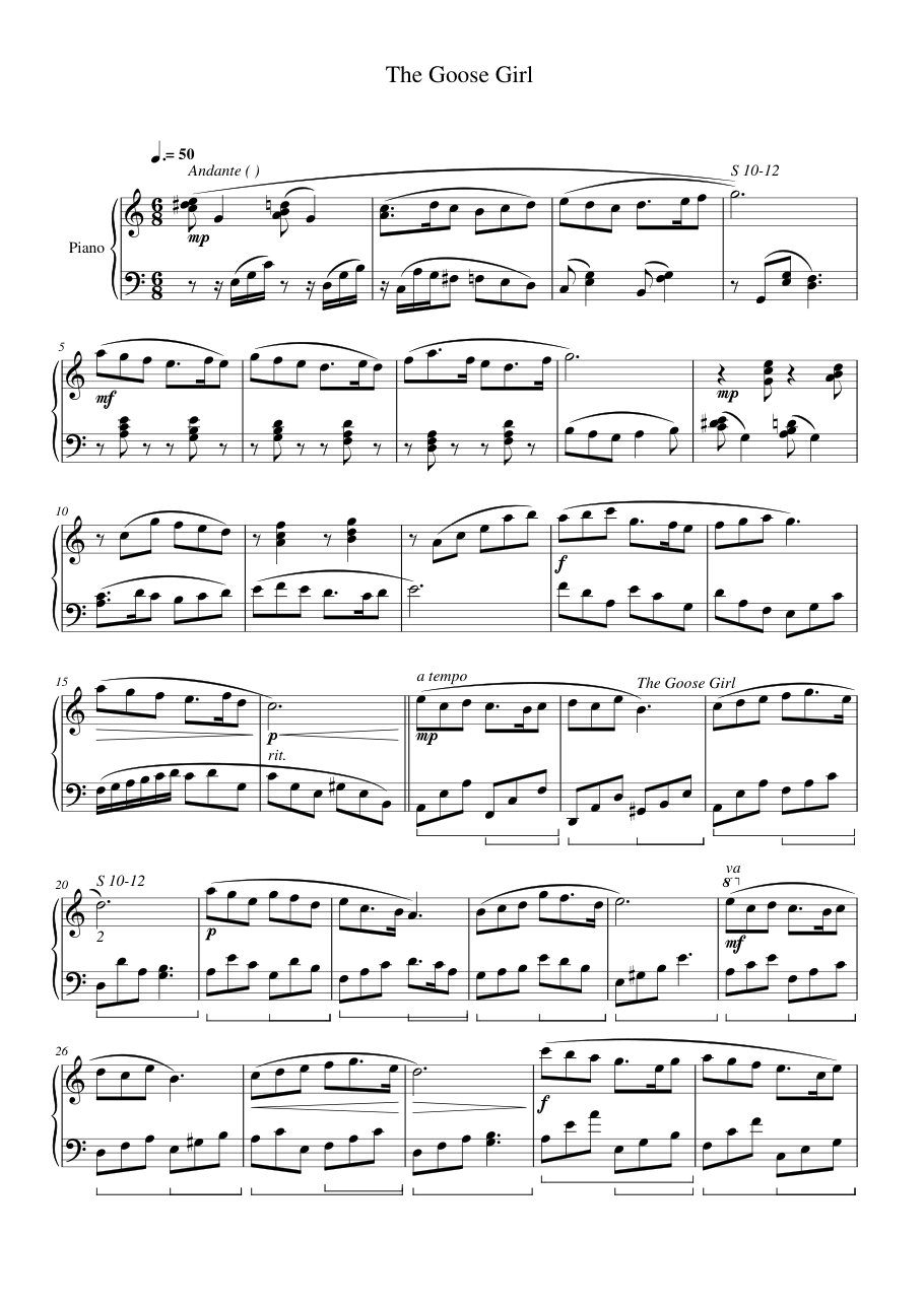 The Goose Girl Piano Sheet Music Page 1 Free PDF
