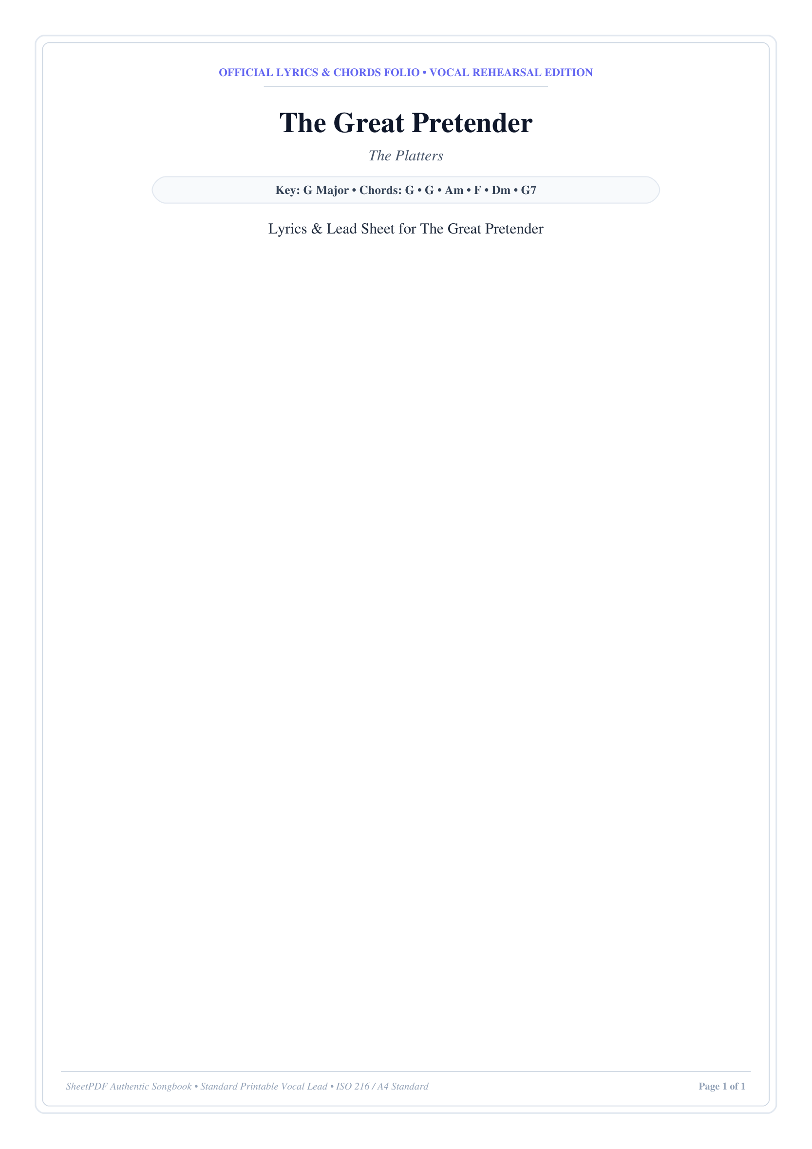 The Great Pretender Piano Sheet Music Score Page 1