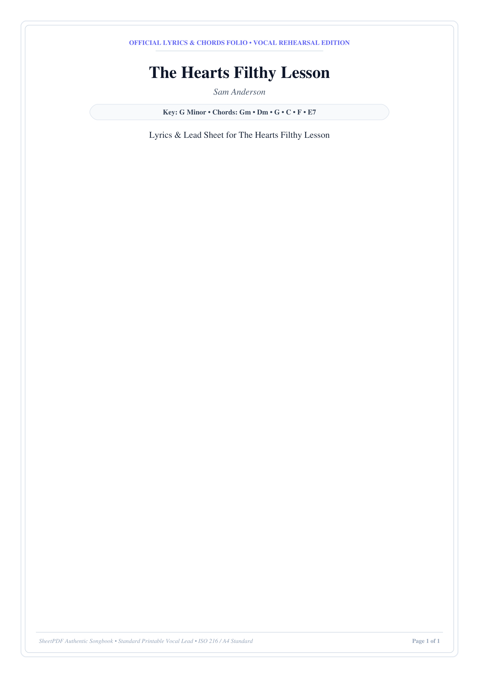The Hearts Filthy Lesson Piano Sheet Music Page 1 Free PDF
