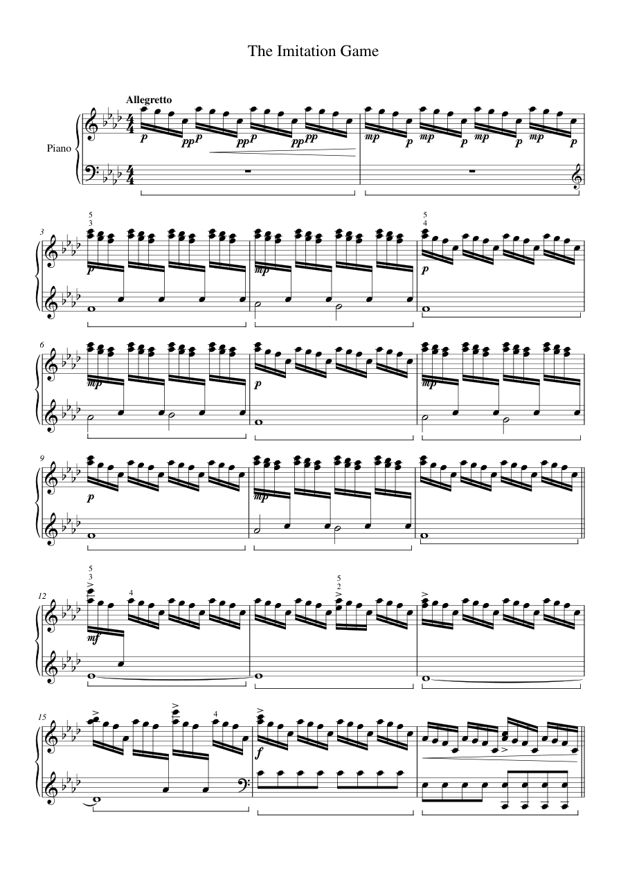 The Imitation Game Piano Sheet Music Score Page 1