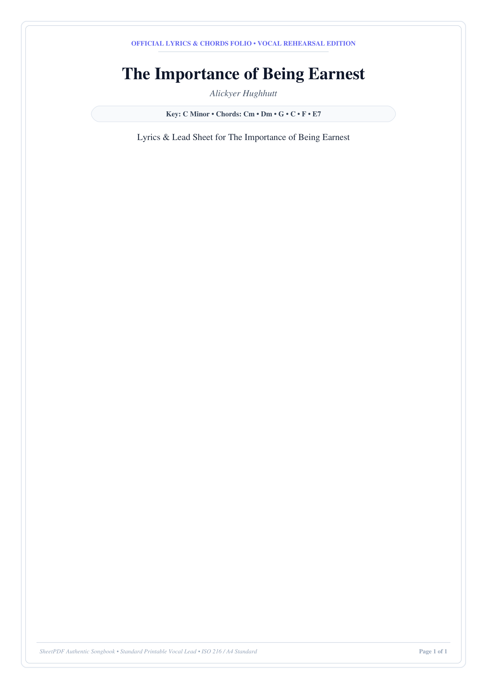 The Importance of Being Earnest Piano Sheet Music Page 1 Free PDF