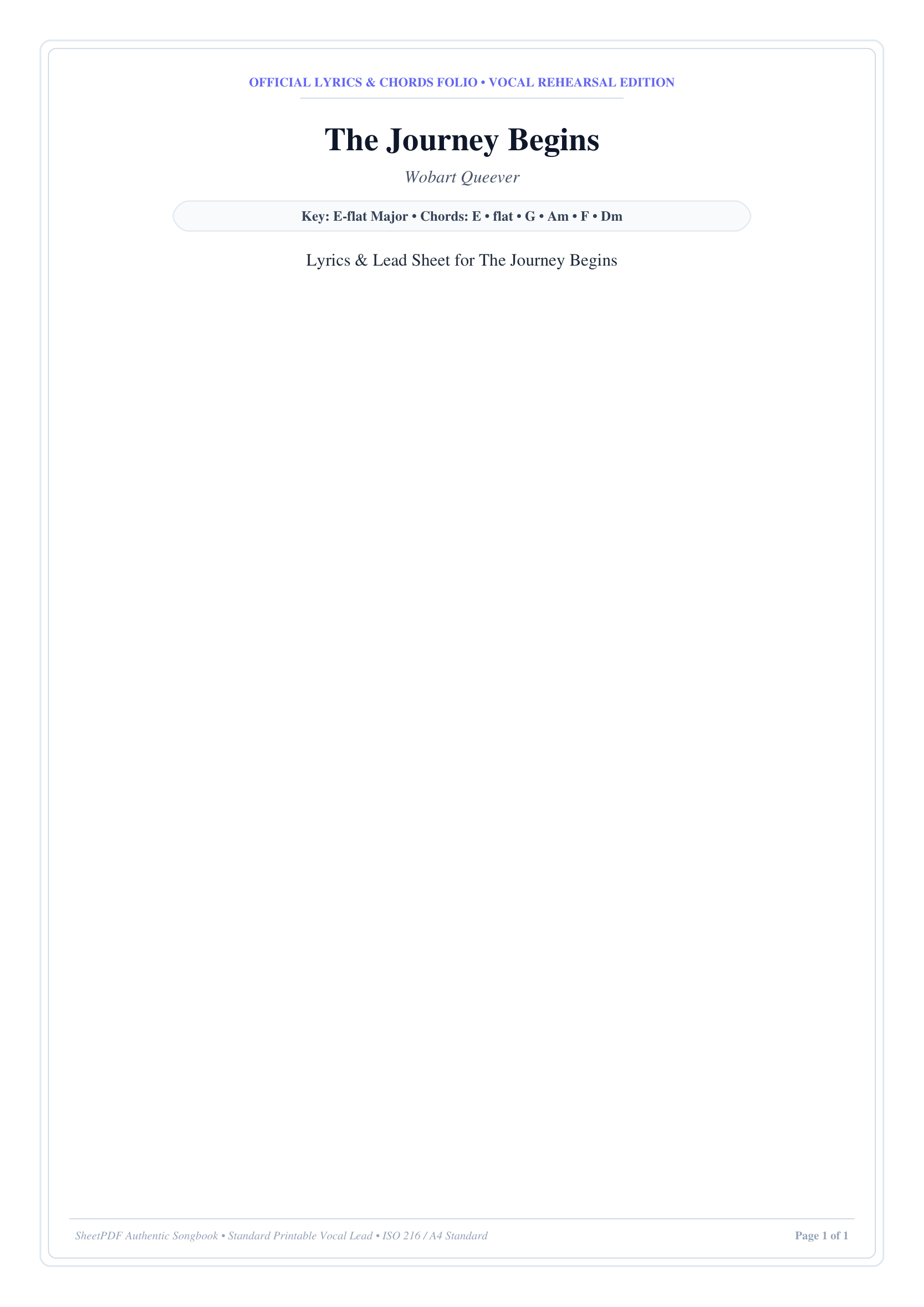The Journey Begins Piano Sheet Music Score Page 1