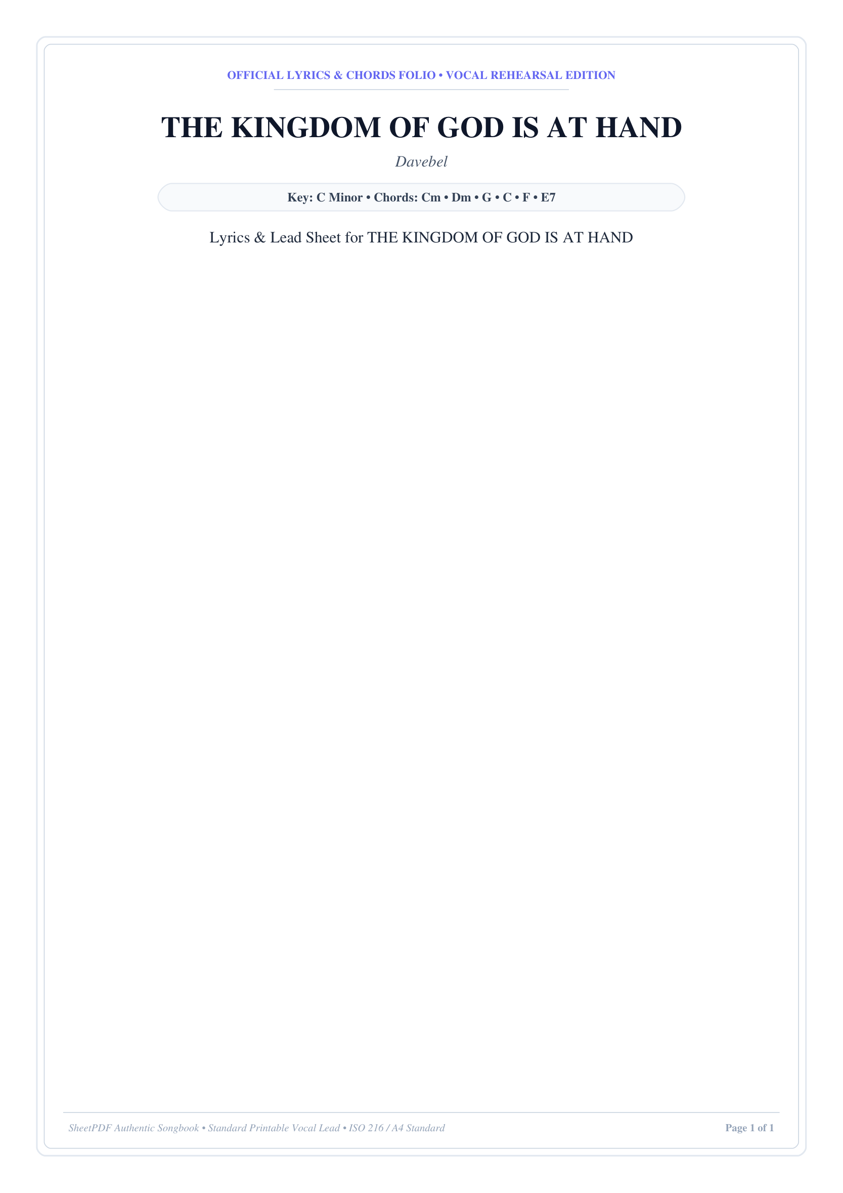 THE KINGDOM OF GOD IS AT HAND Piano Sheet Music Page 1 Free PDF