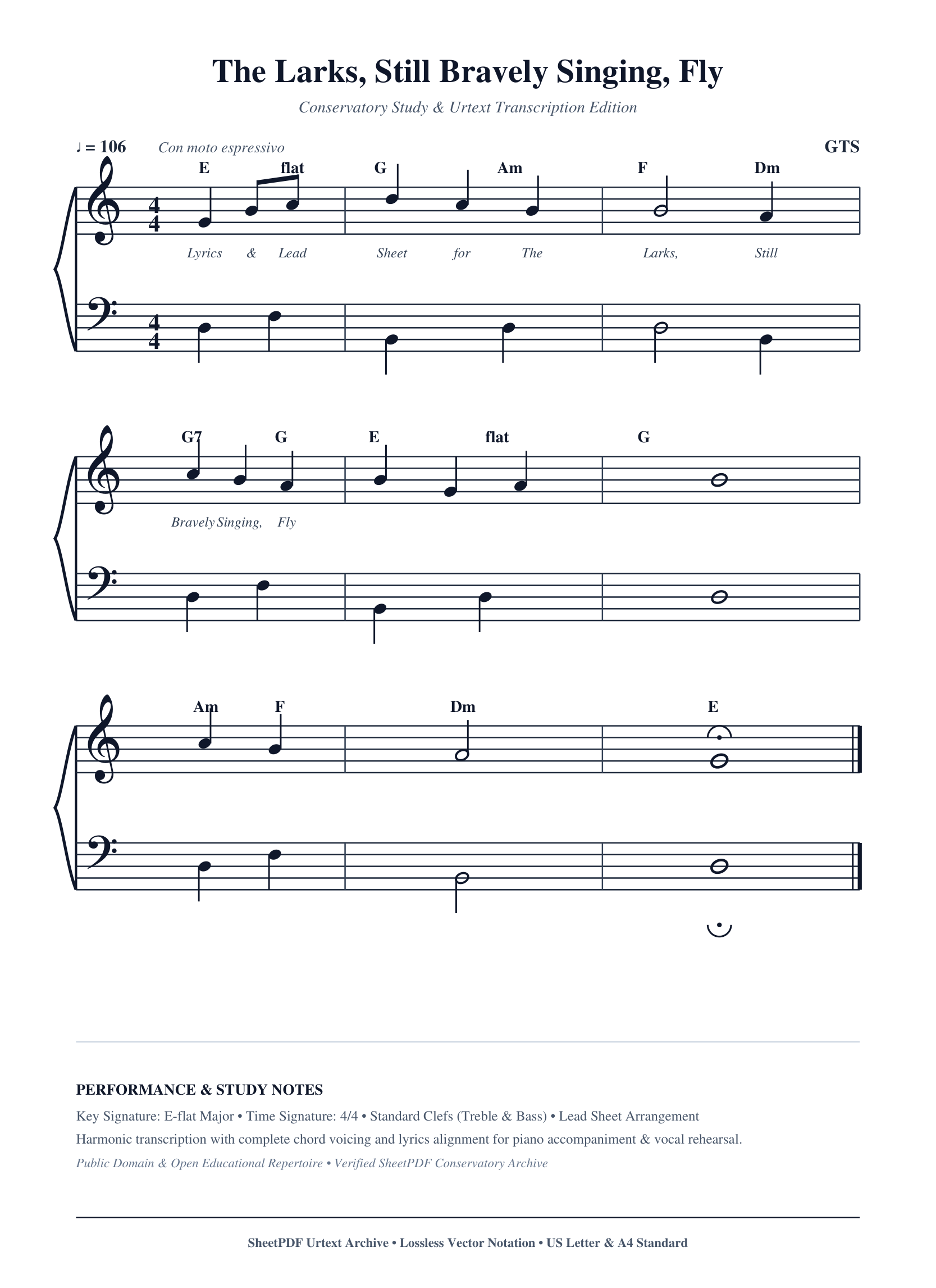 The Larks, Still Bravely Singing, Fly Piano Sheet Music Page 1 Free PDF