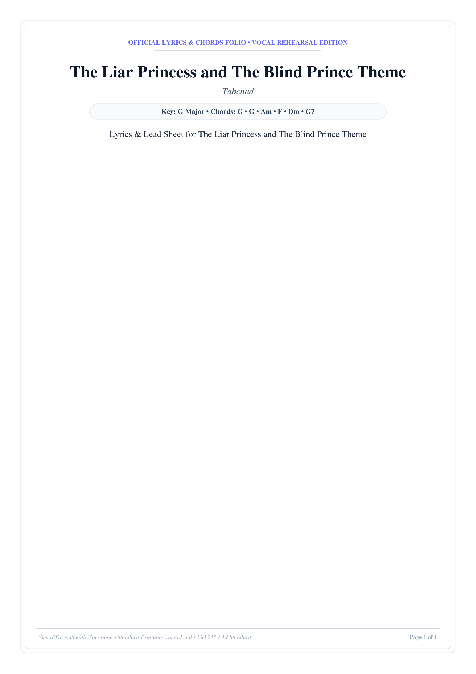 The Liar Princess and The Blind Prince Theme Piano Sheet Music Page 1 Free PDF