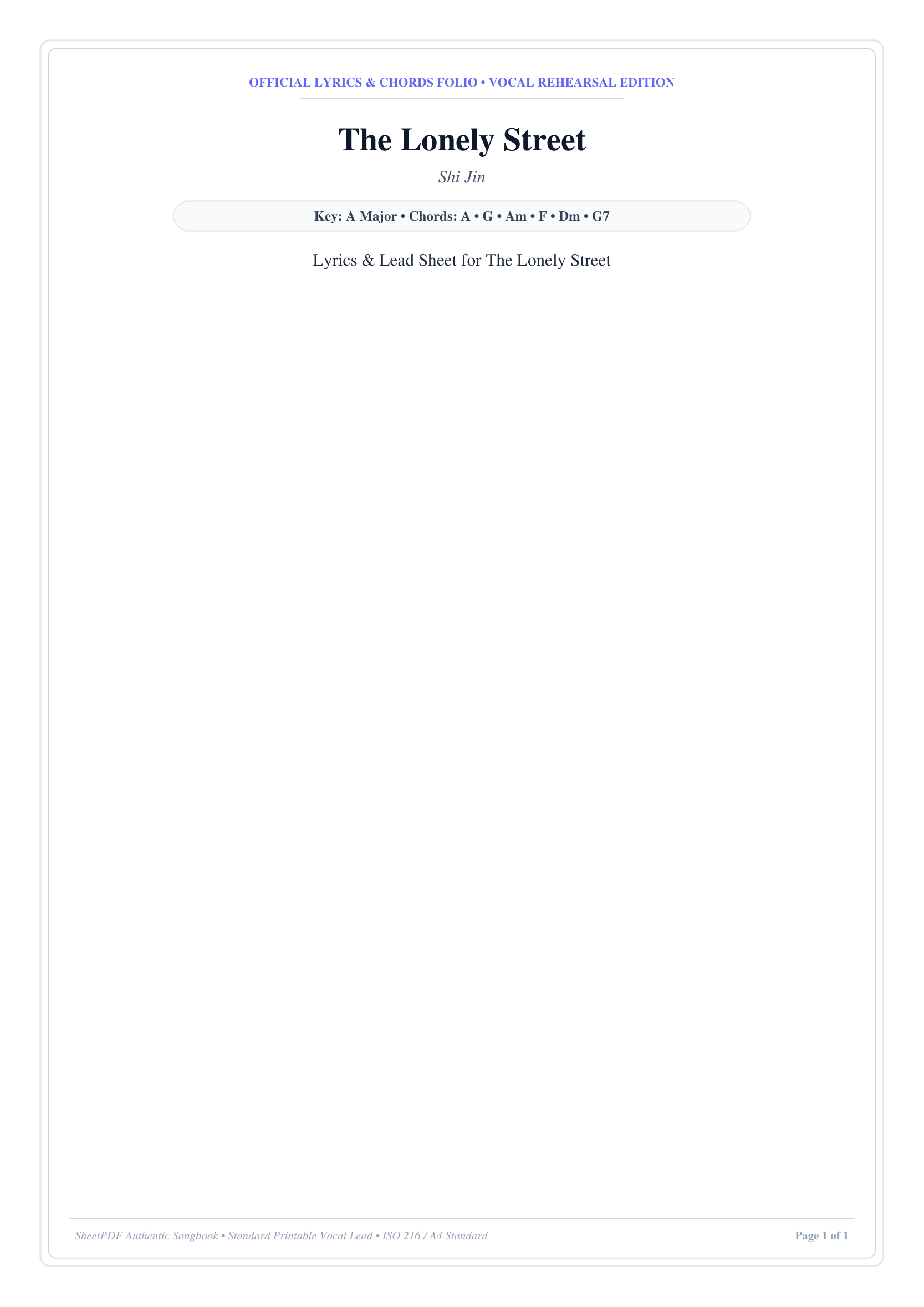 The Lonely Street Piano Sheet Music Score Page 1