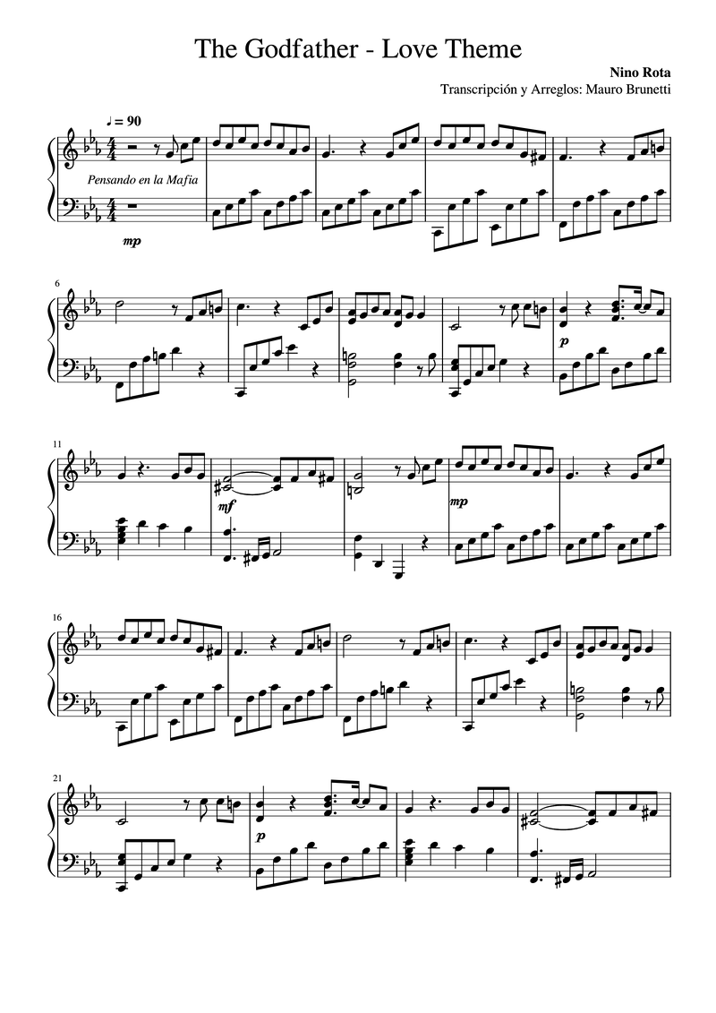 The Love Theme Waltz Piano Sheet Music Page 1 Free PDF