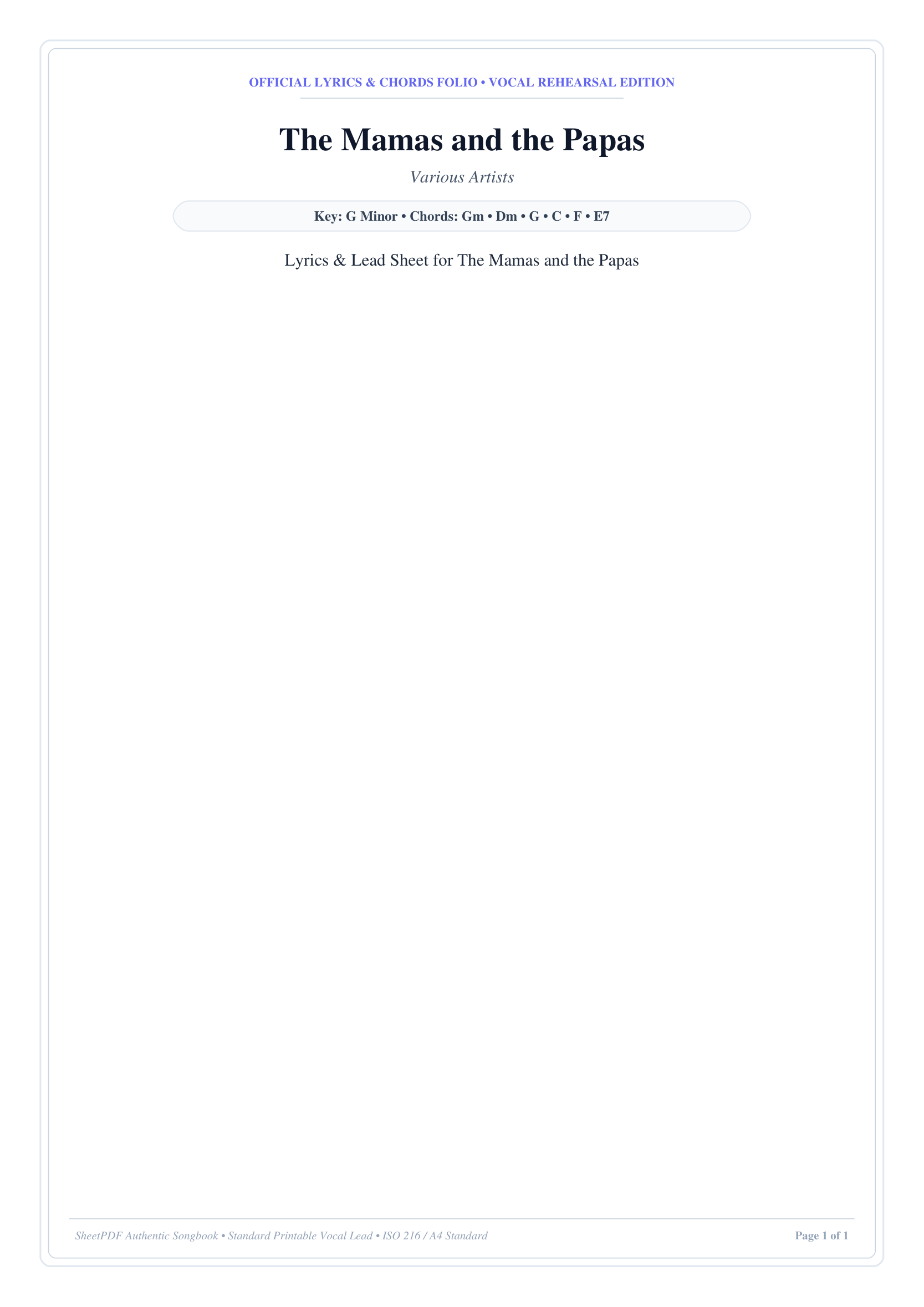 The Mamas and the Papas Piano Sheet Music Page 1 Free PDF