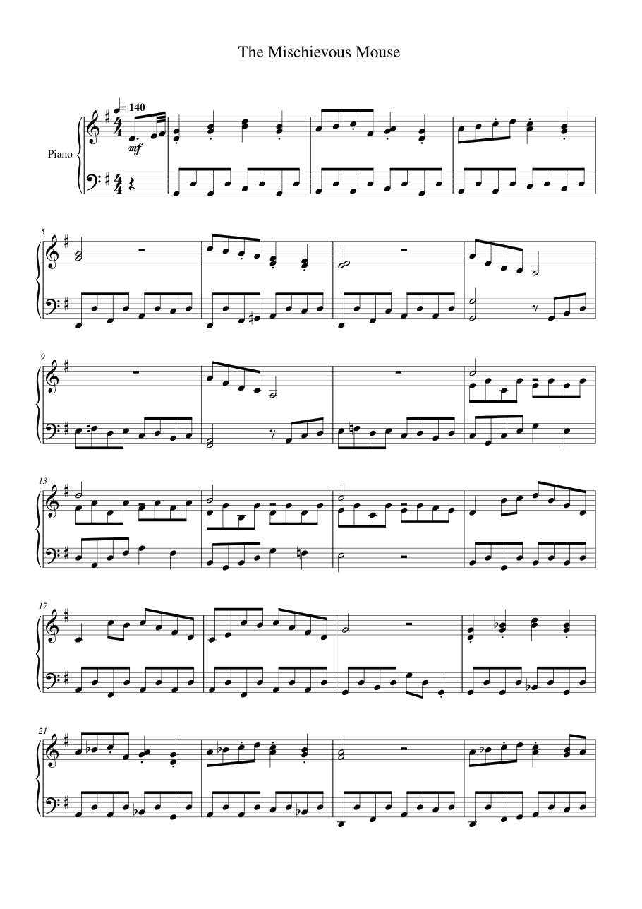 The Mischievous Mouse Piano Sheet Music Page 1 Free PDF