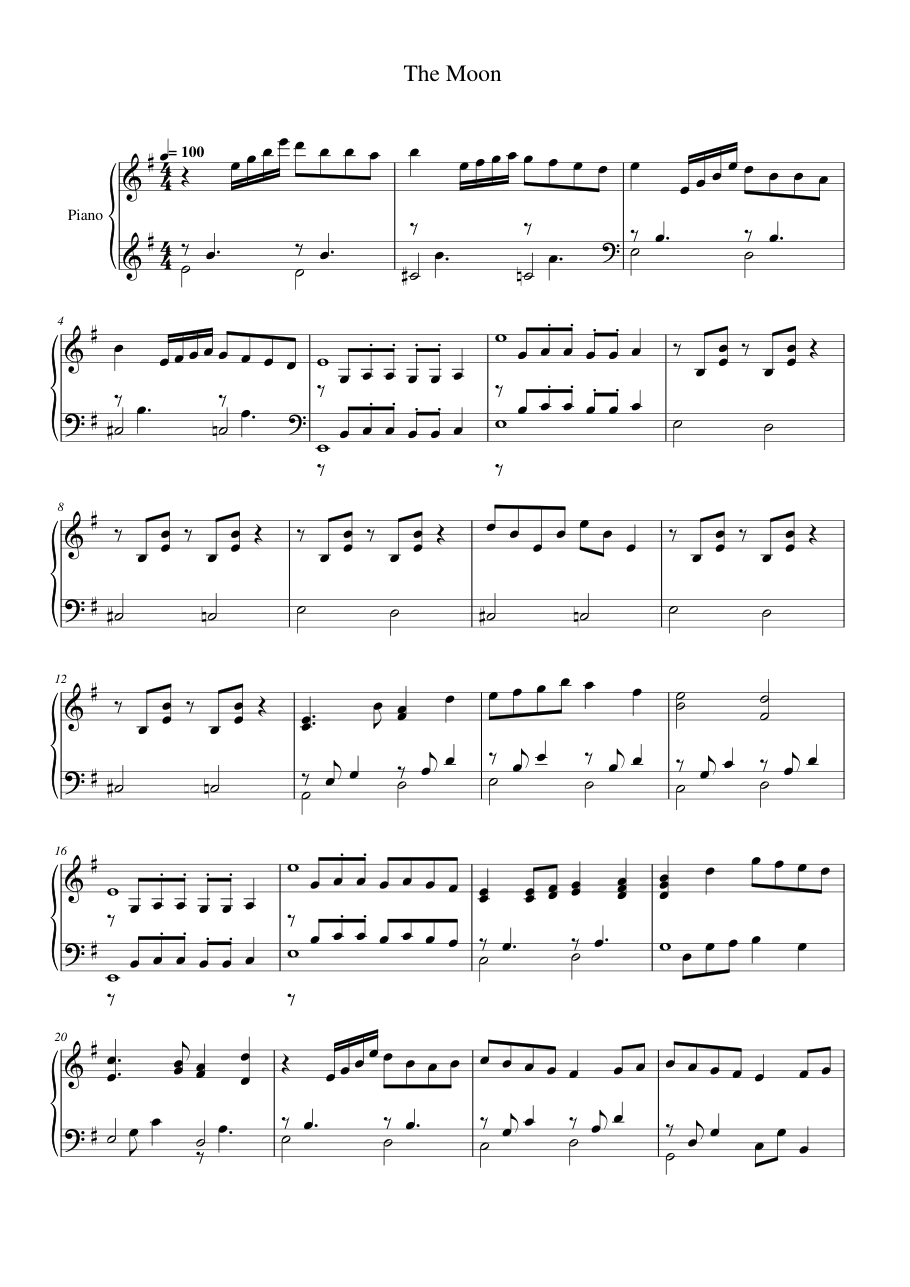 The Moon Piano Sheet Music Score Page 1