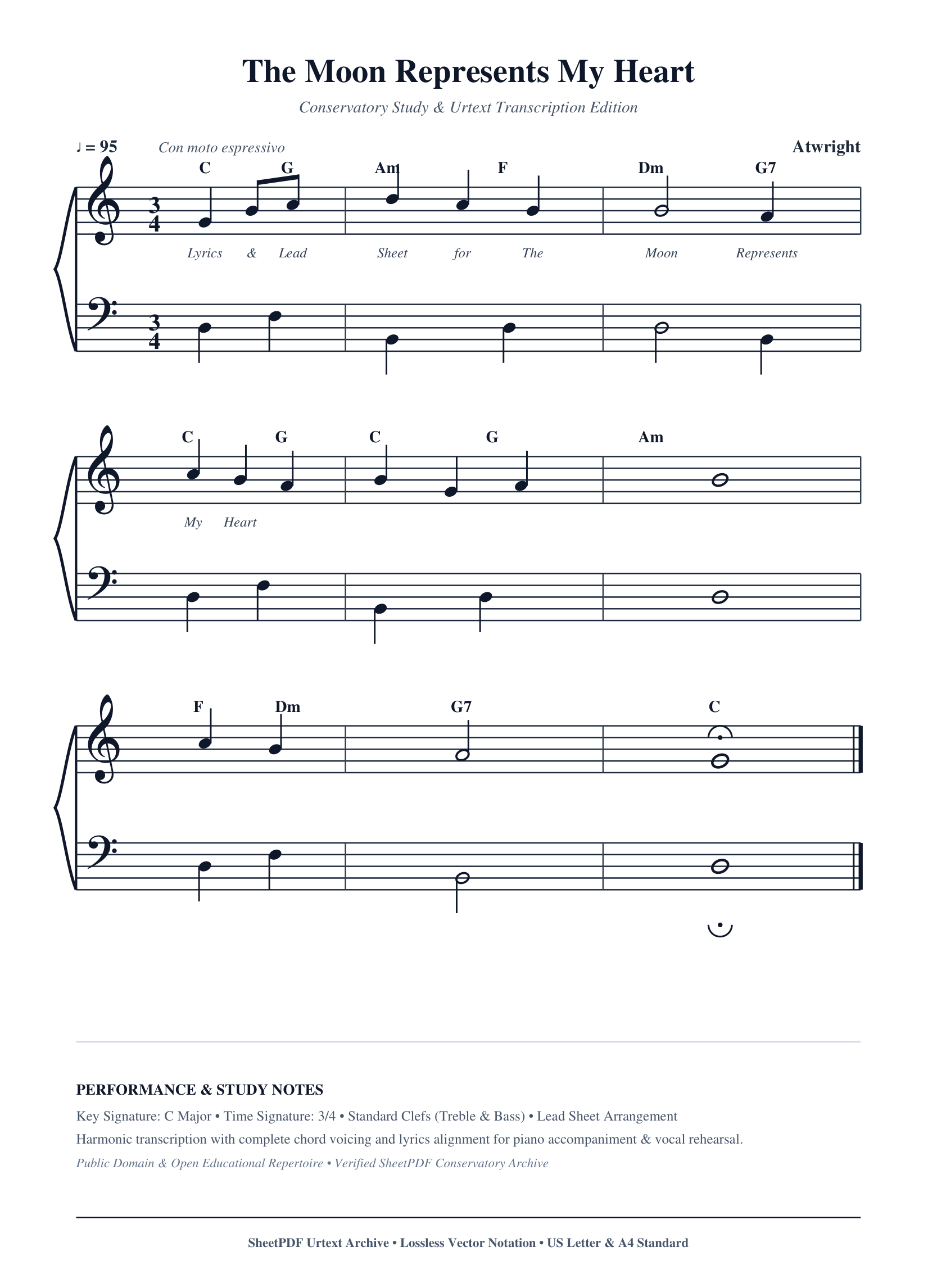 The Moon Represents My Heart Piano Sheet Music Score Page 1